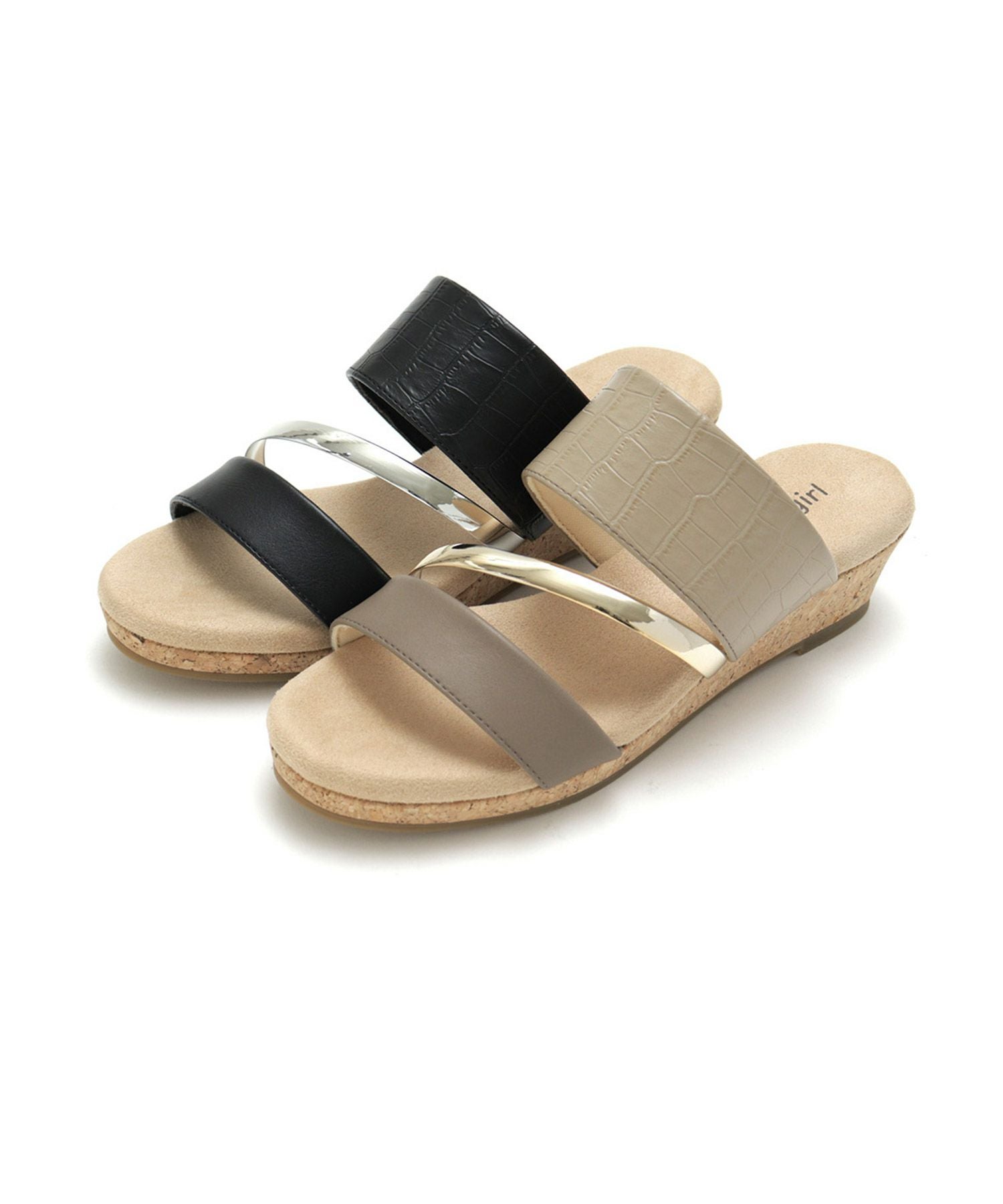 【4E幅広・大きいサイズ】4cmウェッジソール 3連ベルトサンダル