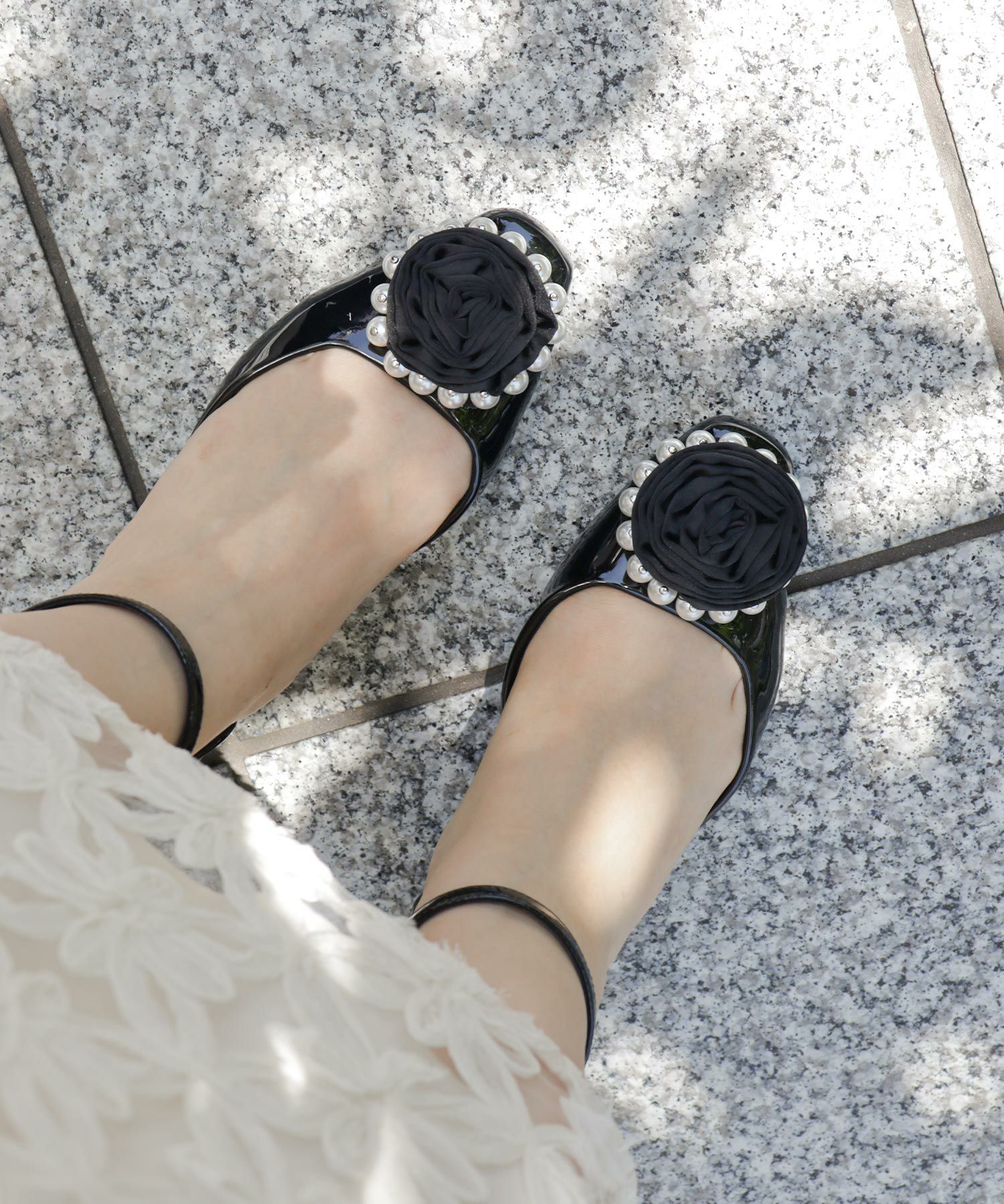 パールローズストラップパンプス