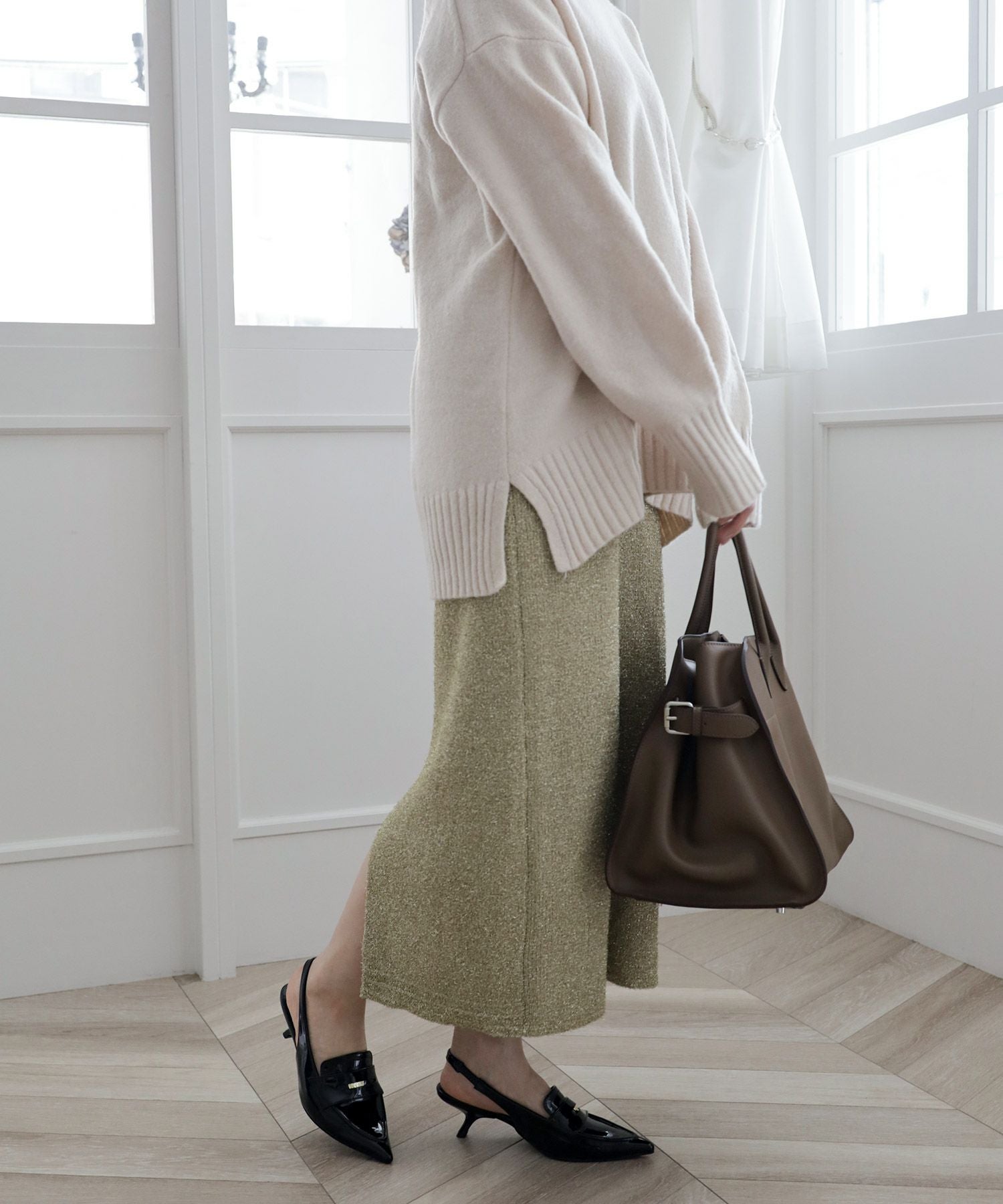 カーブヒールコインローファースリングバックパンプス▲返品不可