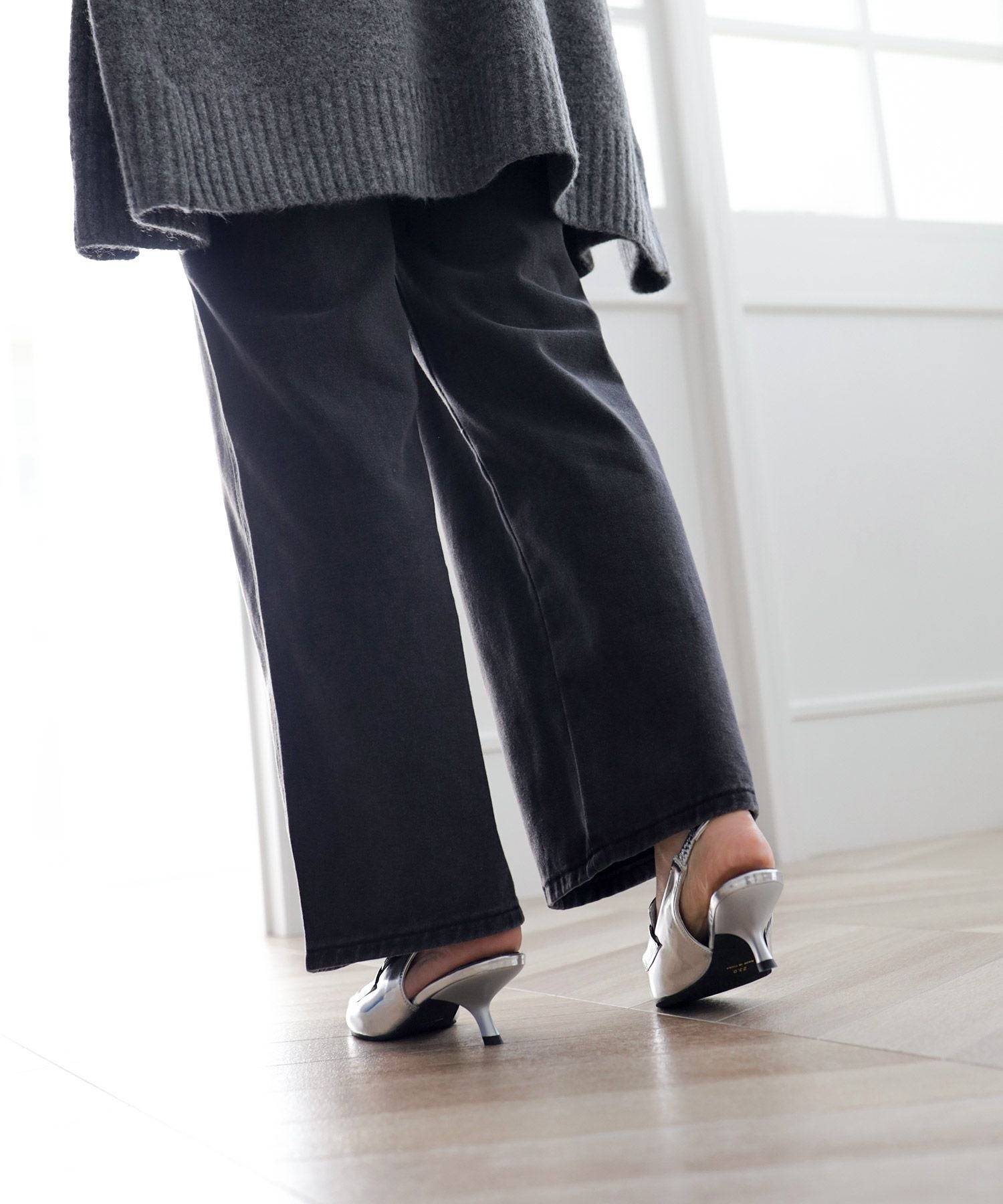 カーブヒールコインローファースリングバックパンプス▲返品不可