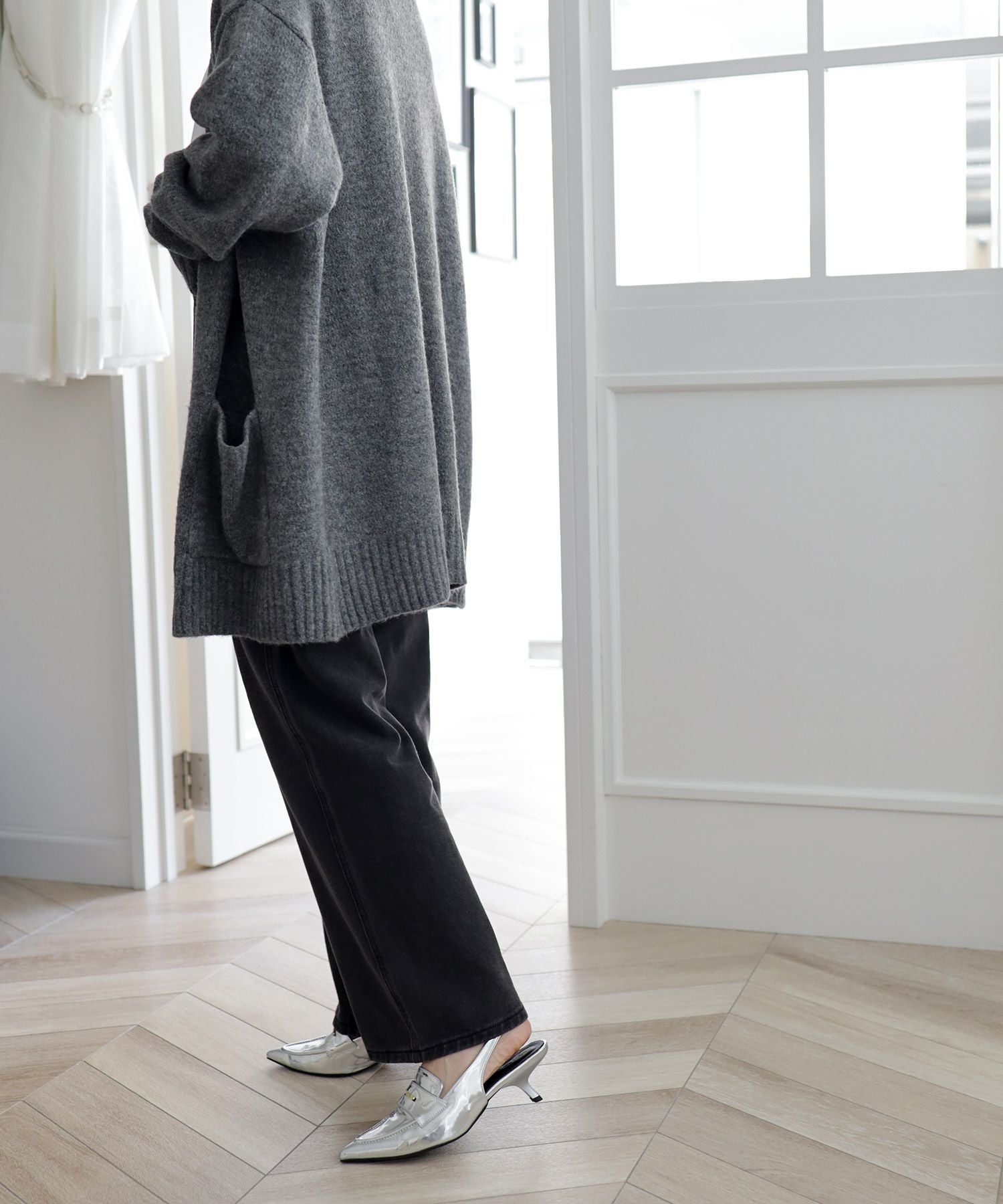 カーブヒールコインローファースリングバックパンプス▲返品不可