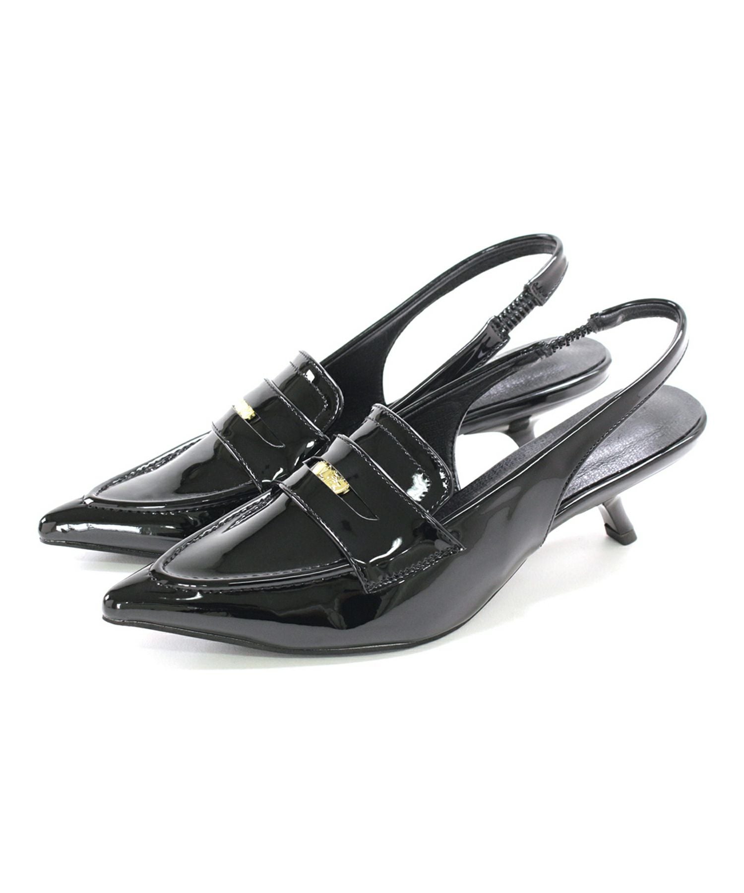 カーブヒールコインローファースリングバックパンプス▲返品不可