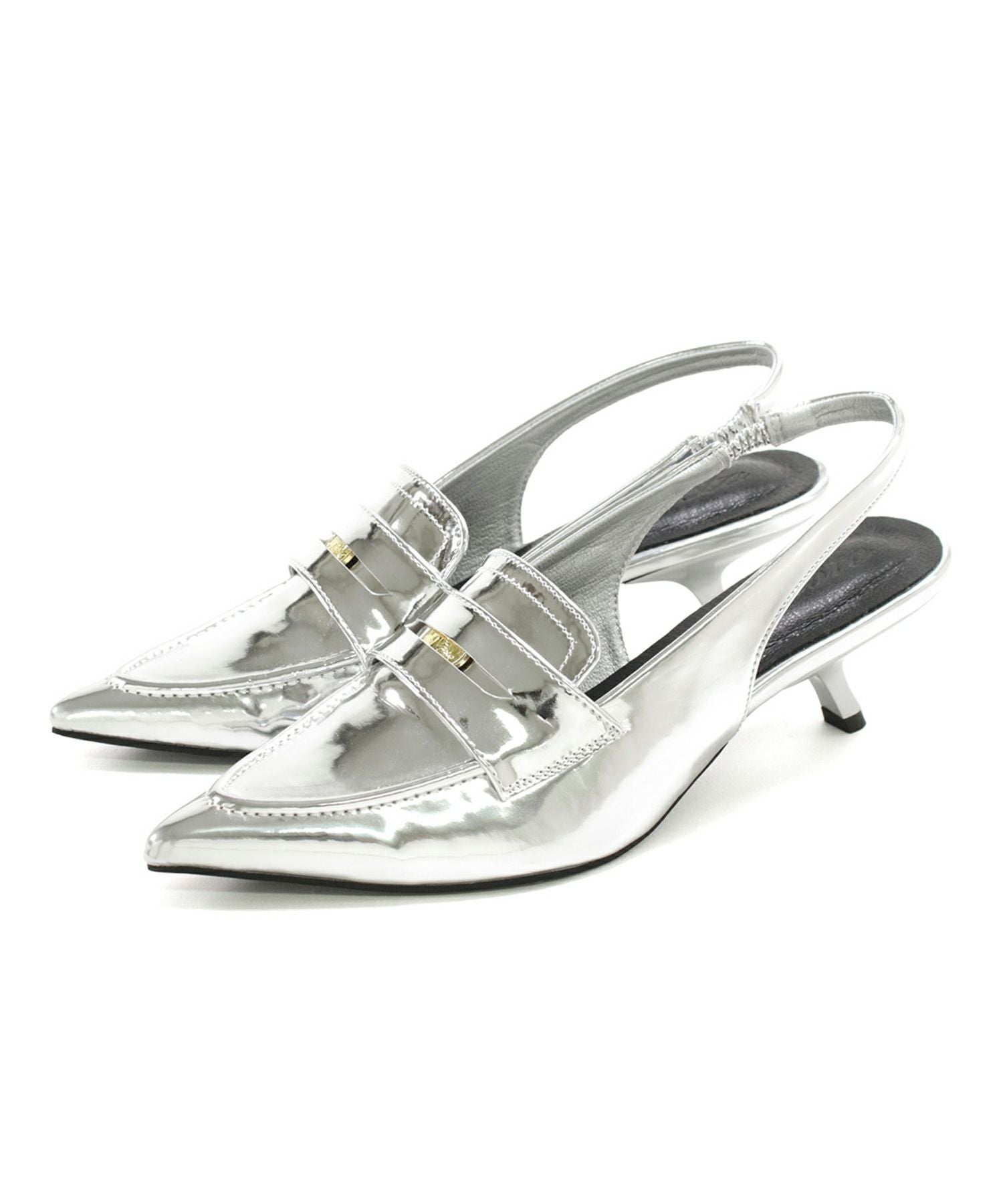 カーブヒールコインローファースリングバックパンプス▲返品不可