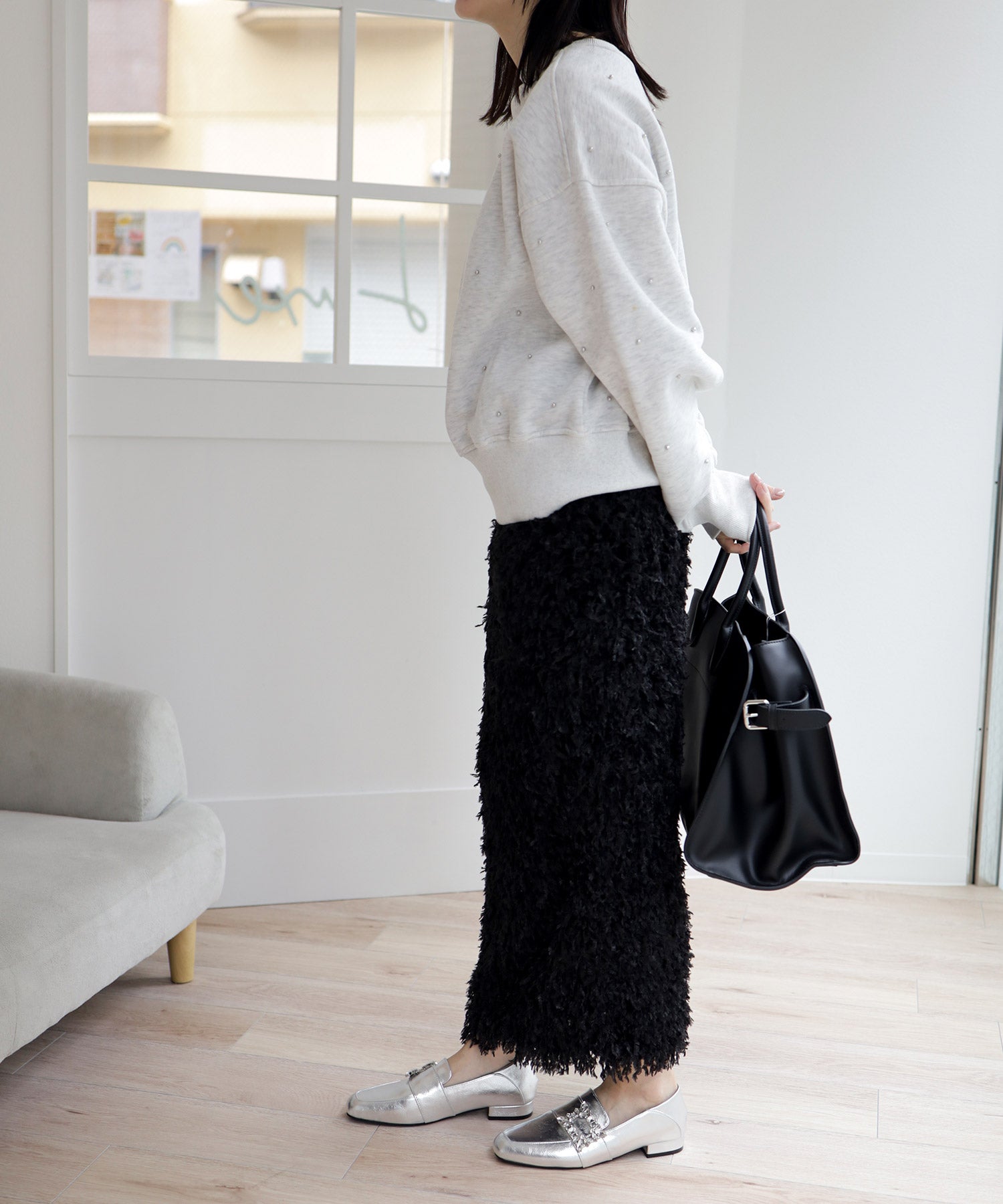 かかとが踏めるビジューモチーフローファー▲返品不可