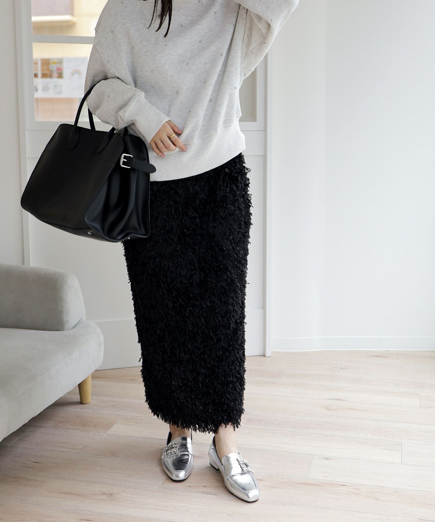 かかとが踏めるビジューモチーフローファー▲返品不可