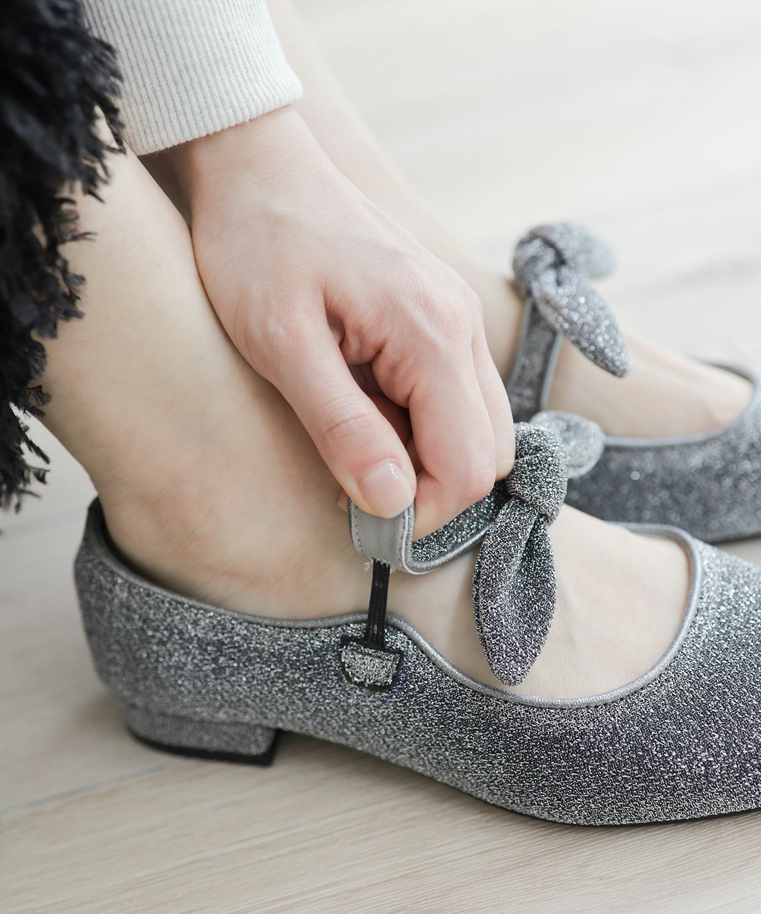 取り外し可能リボン付きメリージェーンパンプス▲返品不可