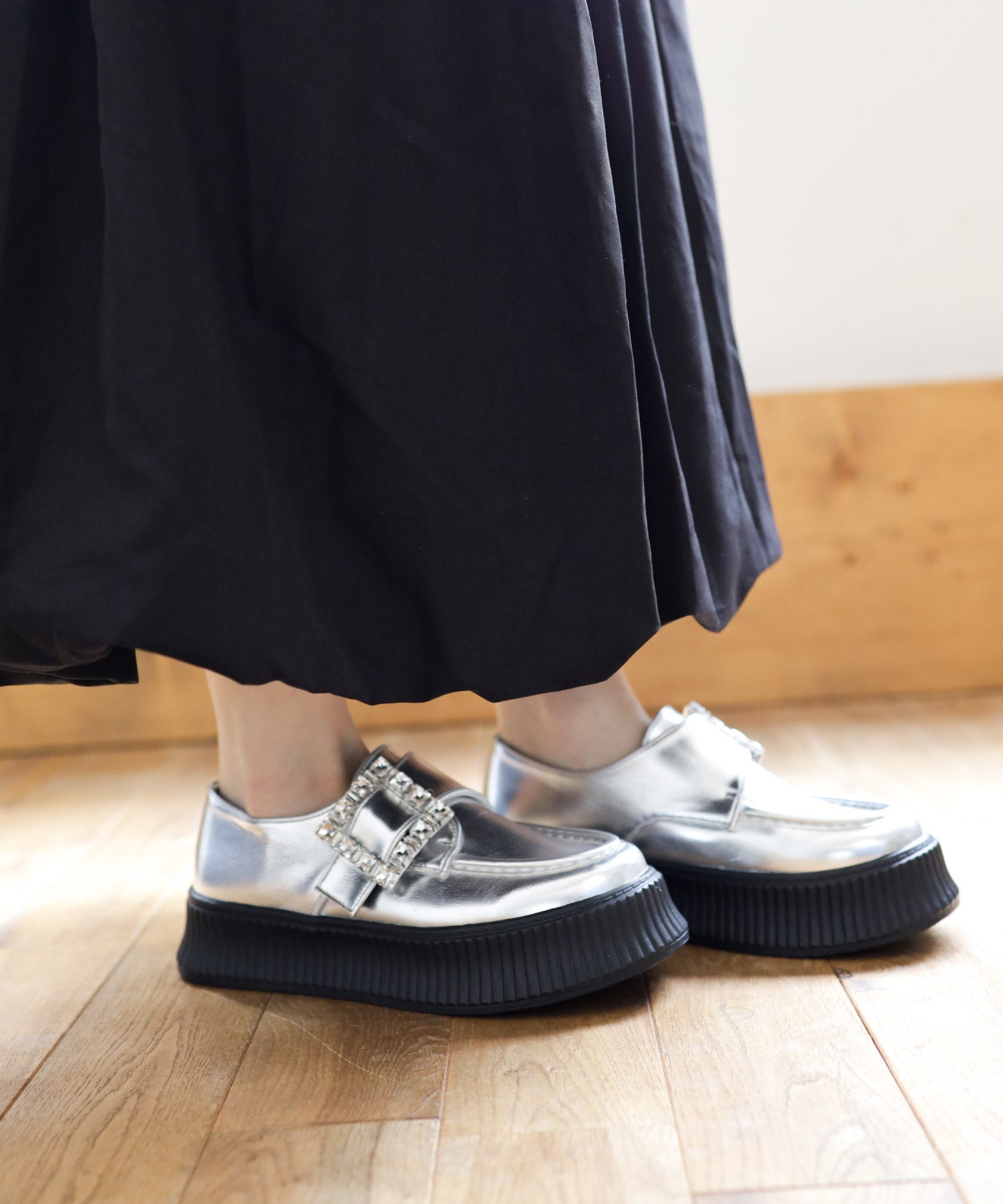 ビジューモチーフ厚底スリッポンローファー▲返品不可