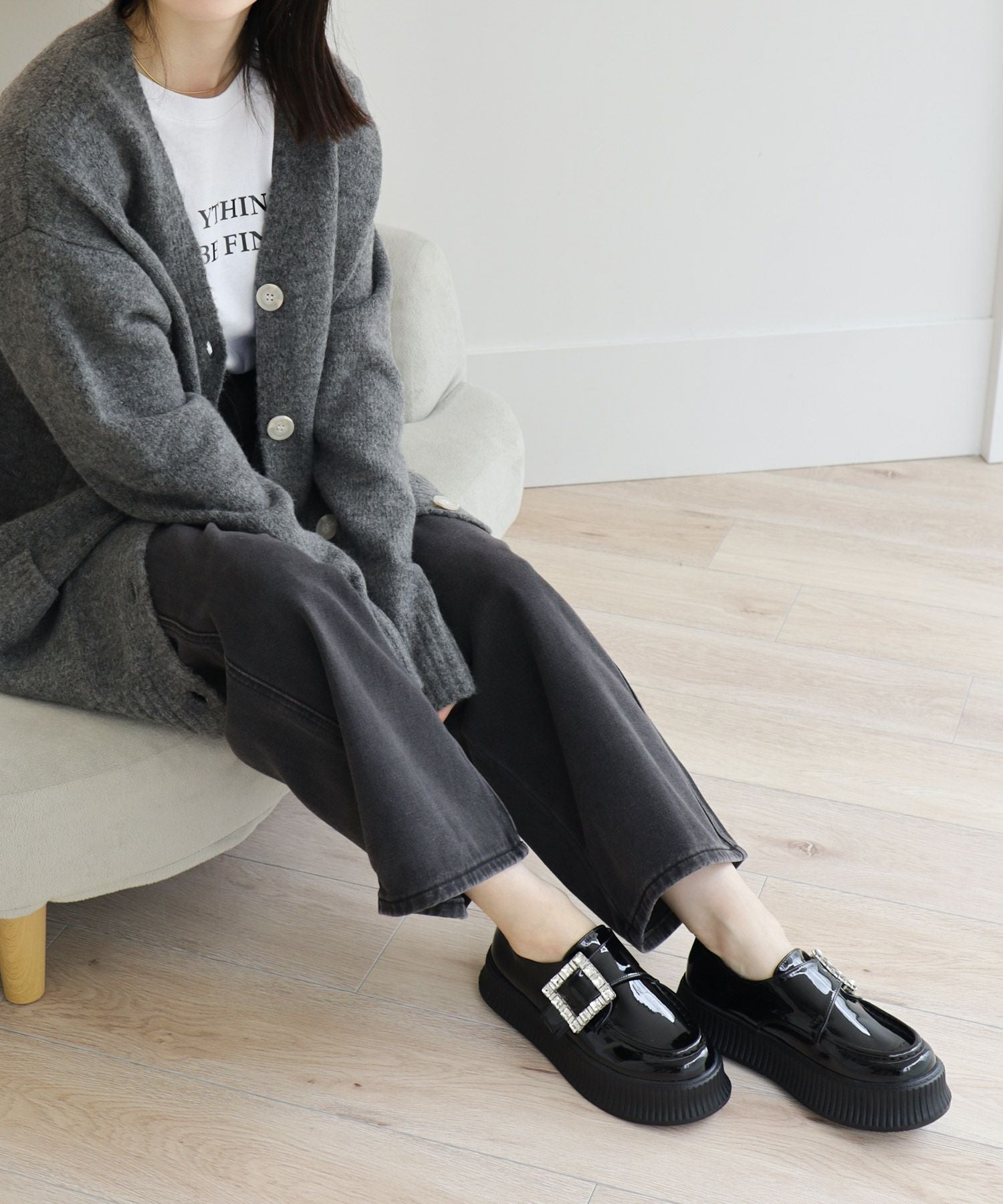 ビジューモチーフ厚底スリッポンローファー▲返品不可