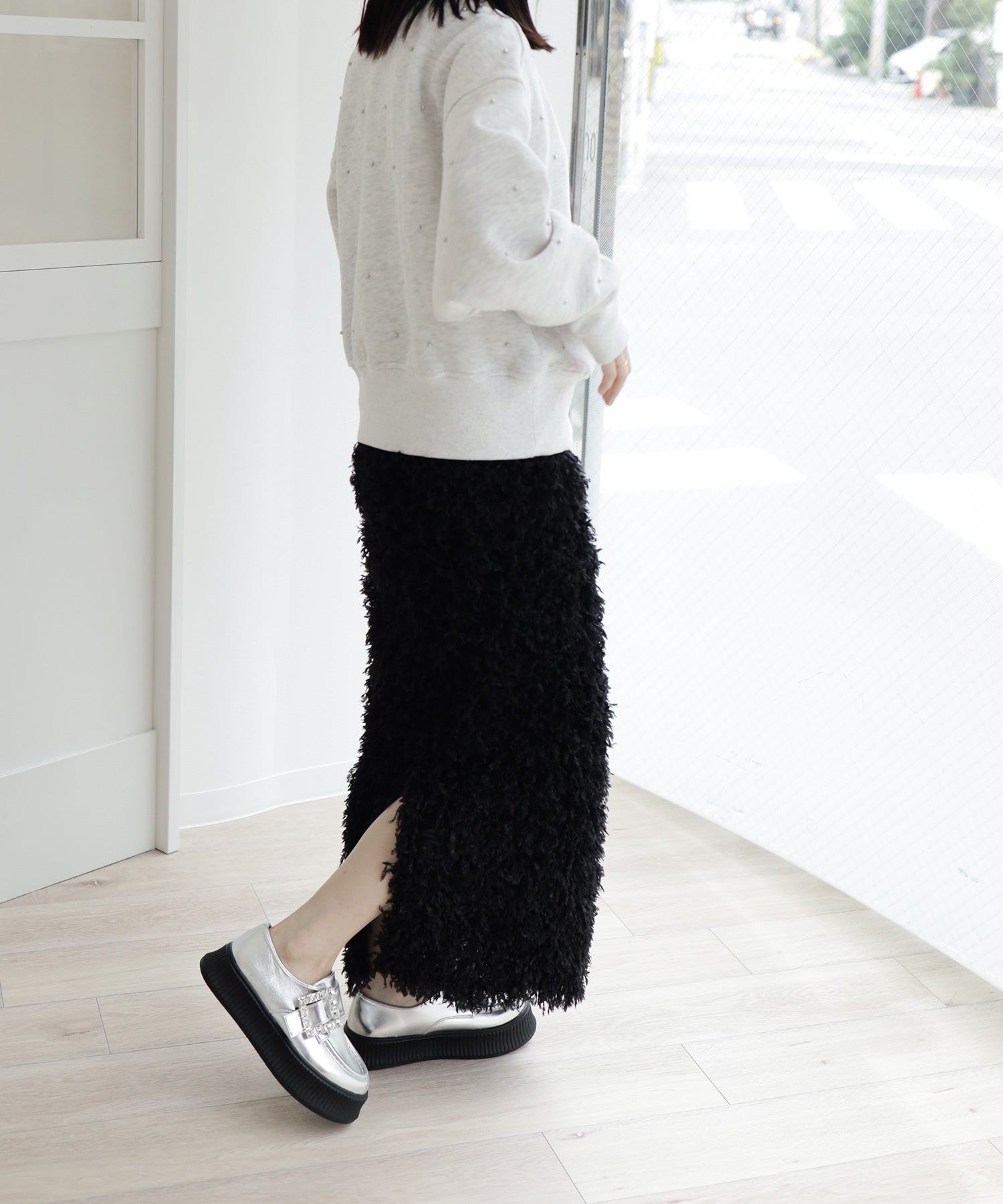 ビジューモチーフ厚底スリッポンローファー▲返品不可