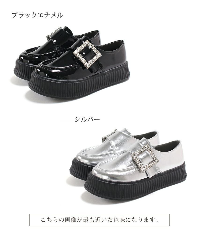 ビジューモチーフ厚底スリッポンローファー▲返品不可