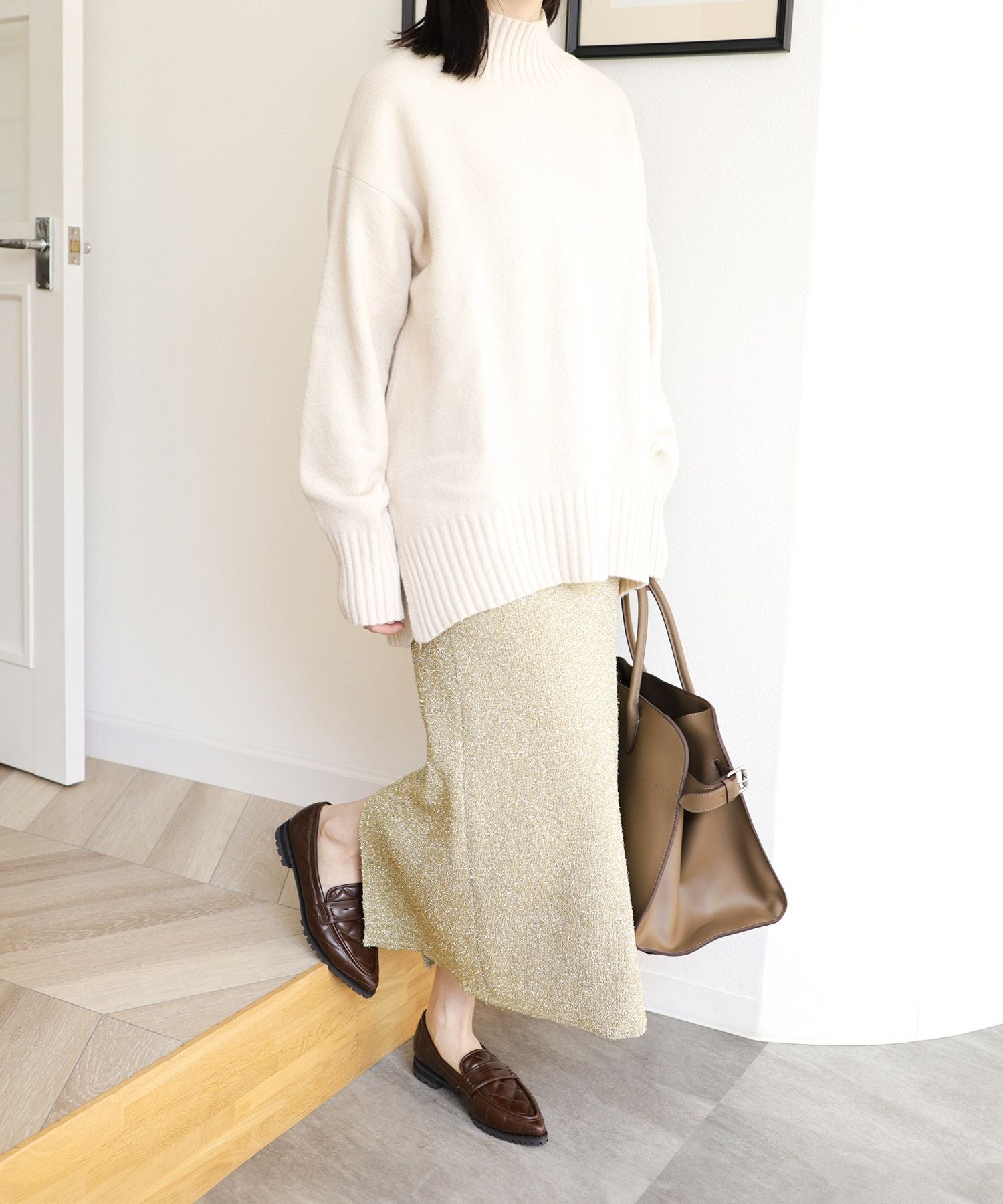 軽量厚底キルティングポインテッドトゥローファー▲返品不可