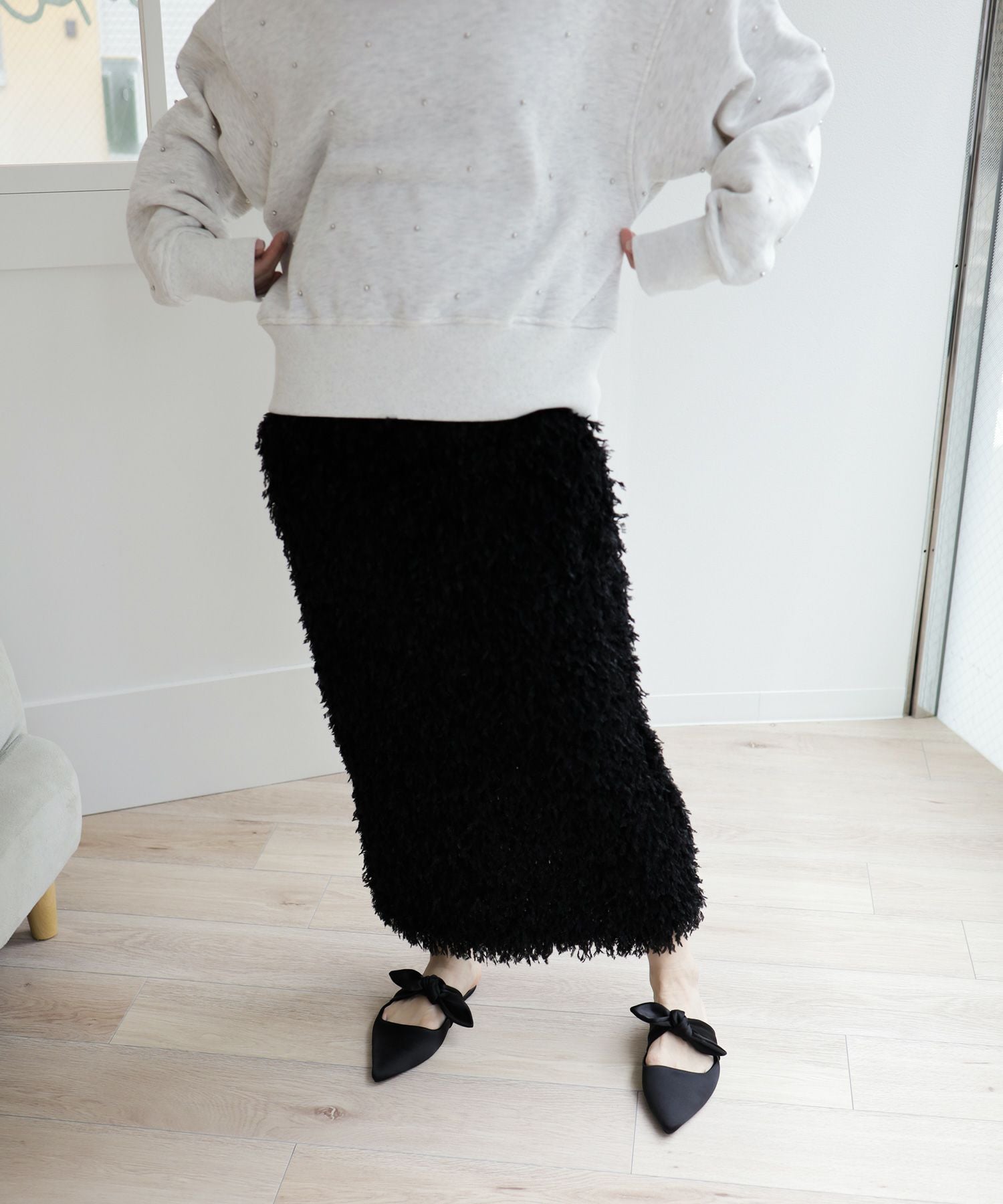 ポインテッドトゥフラットリボンミュール▲返品不可