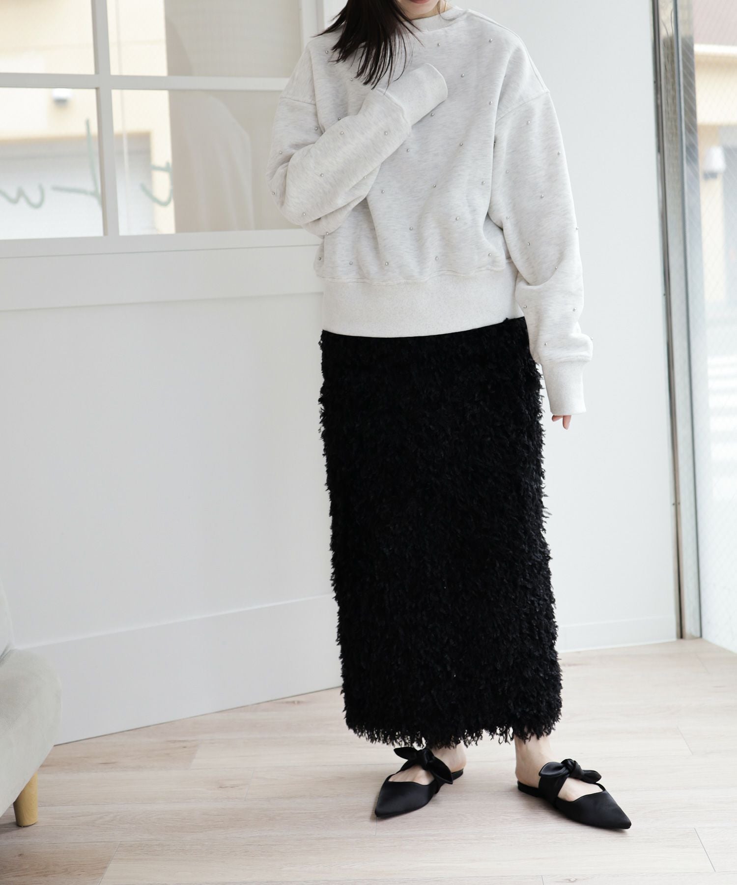 ポインテッドトゥフラットリボンミュール▲返品不可