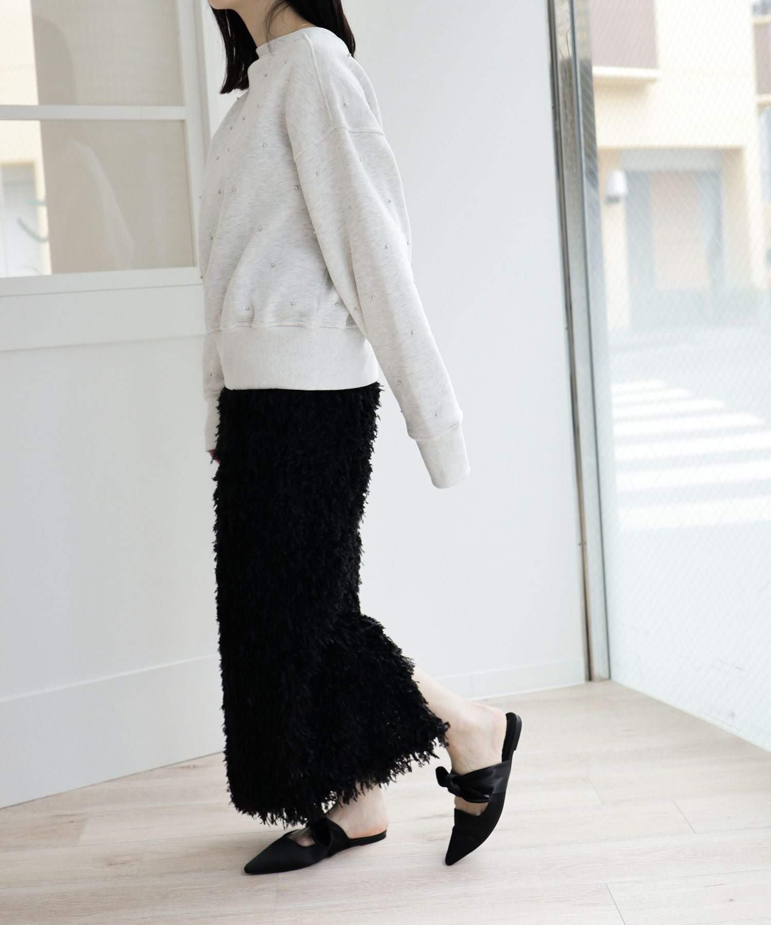 ポインテッドトゥフラットリボンミュール▲返品不可