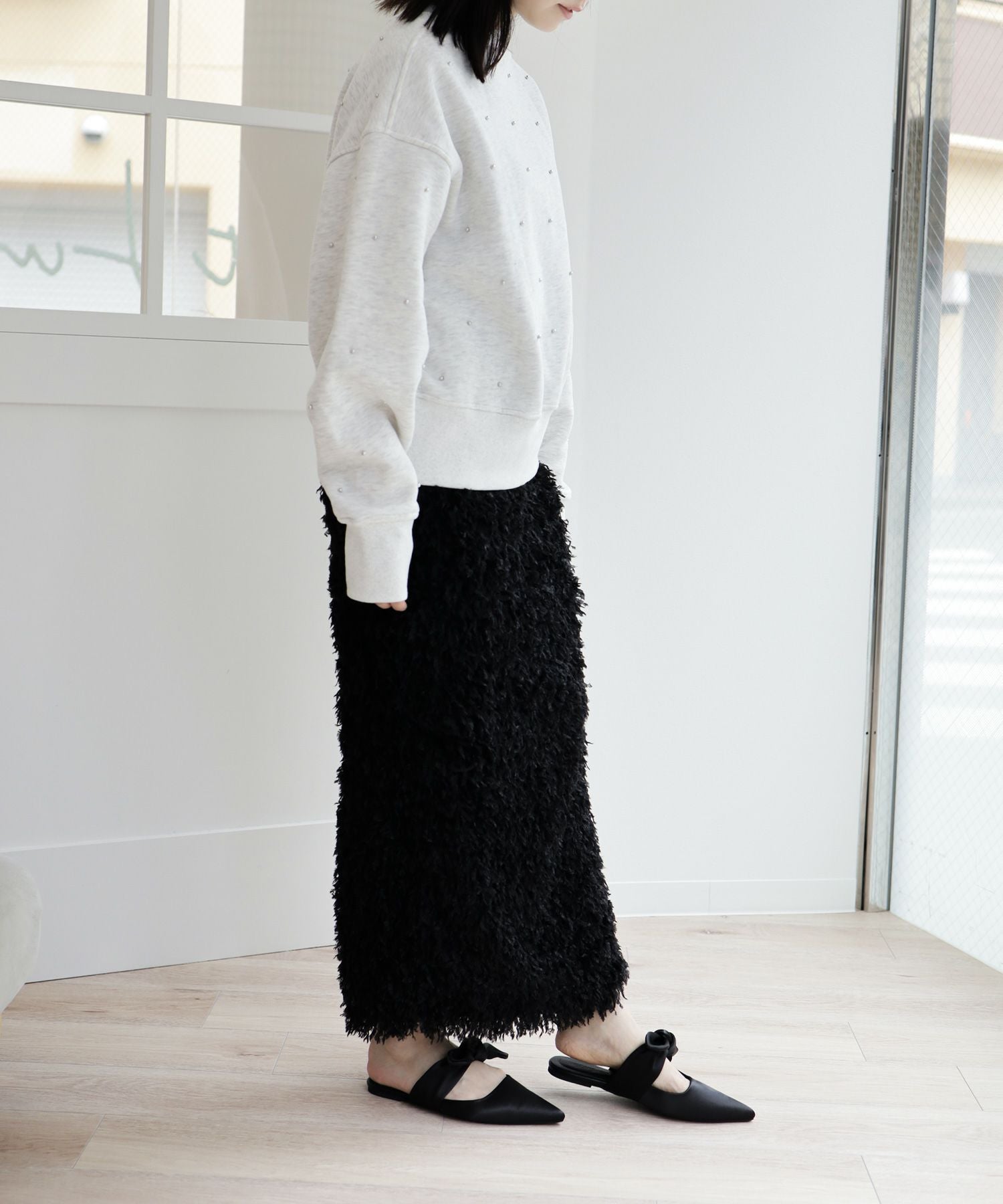 ポインテッドトゥフラットリボンミュール▲返品不可