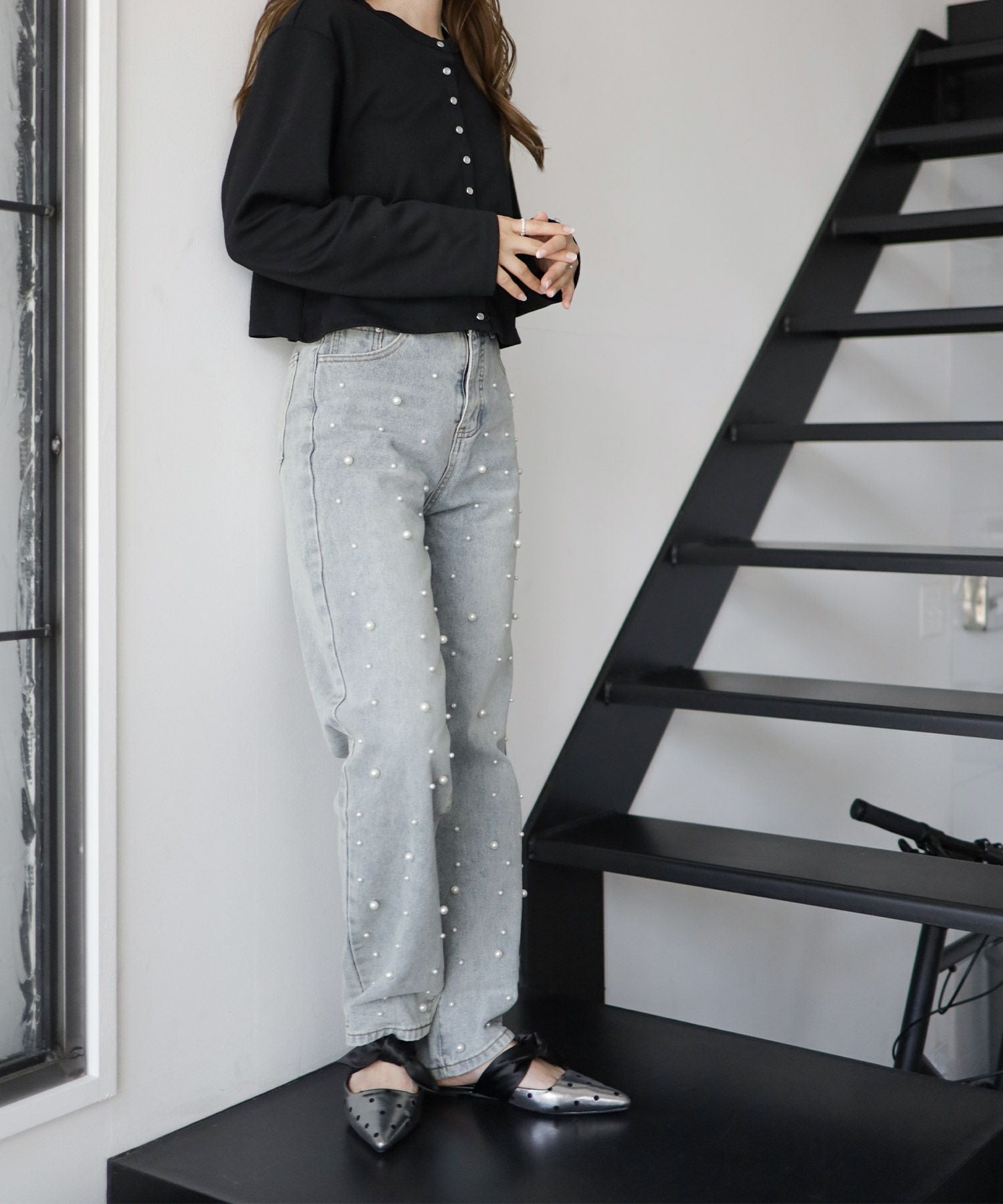 ポインテッドトゥフラットリボンミュール▲返品不可