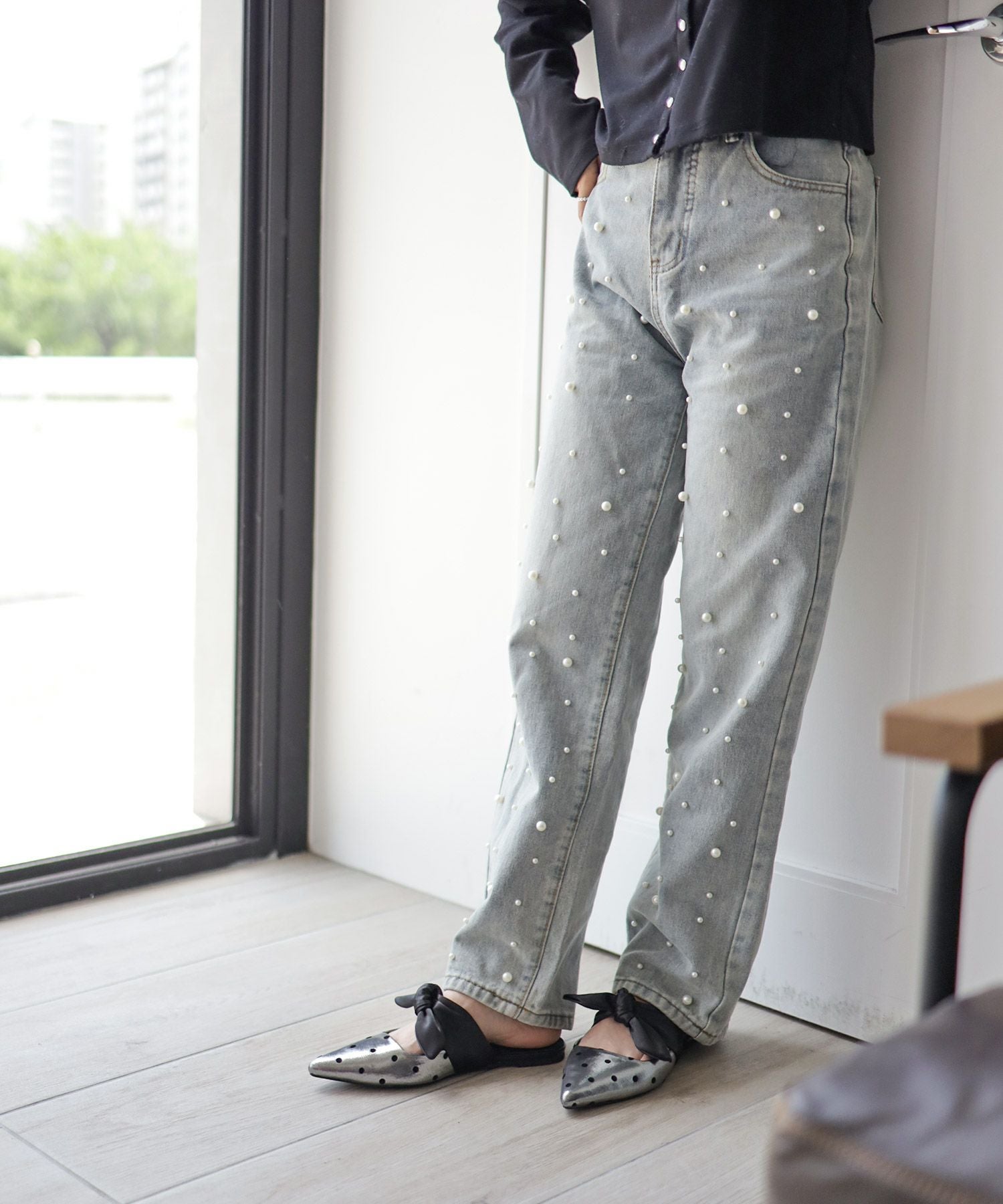 ポインテッドトゥフラットリボンミュール▲返品不可