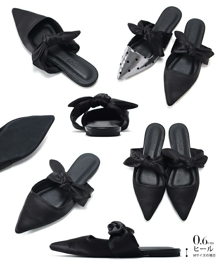 ポインテッドトゥフラットリボンミュール▲返品不可