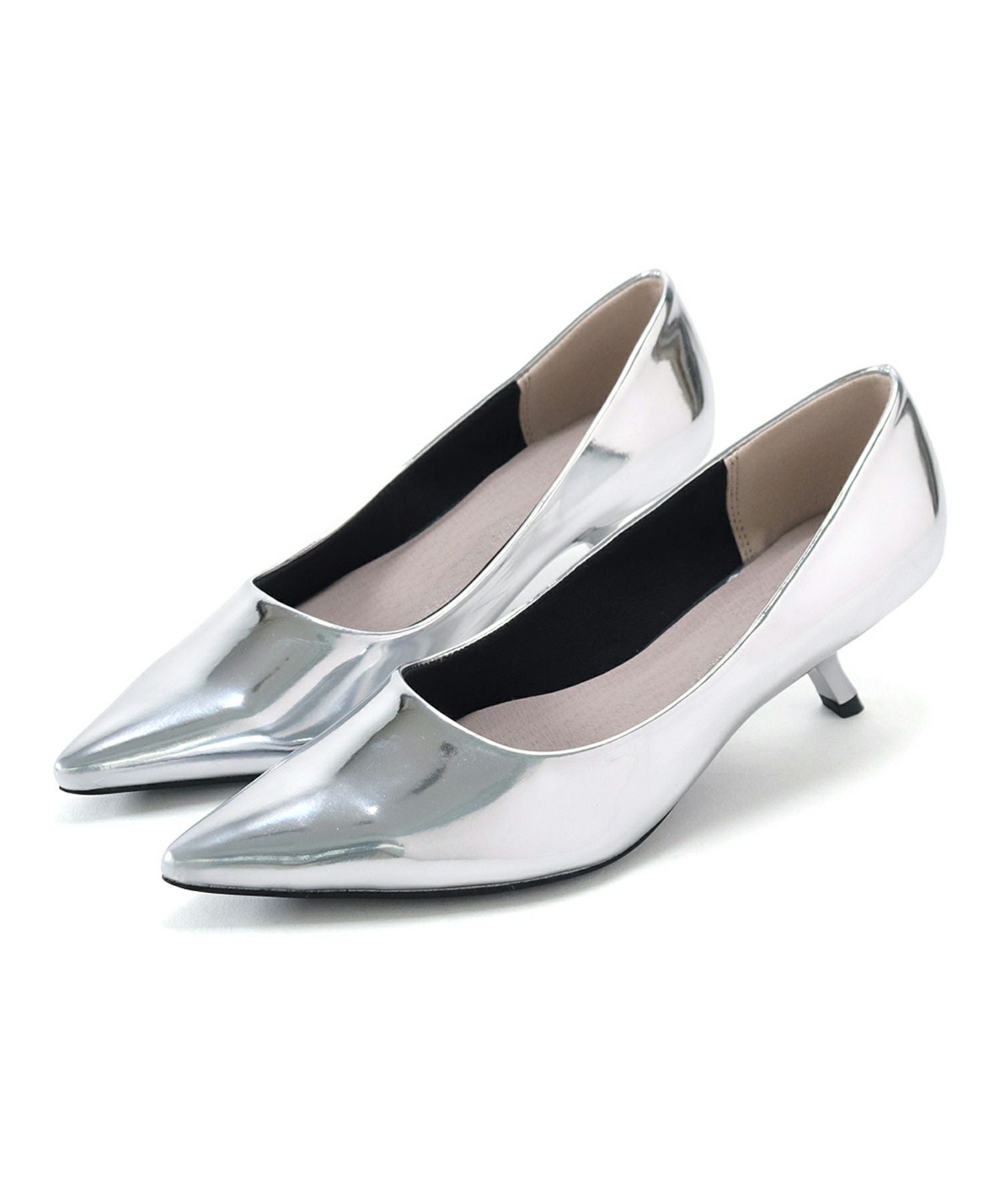 カーブヒールポインテッドトゥパンプス