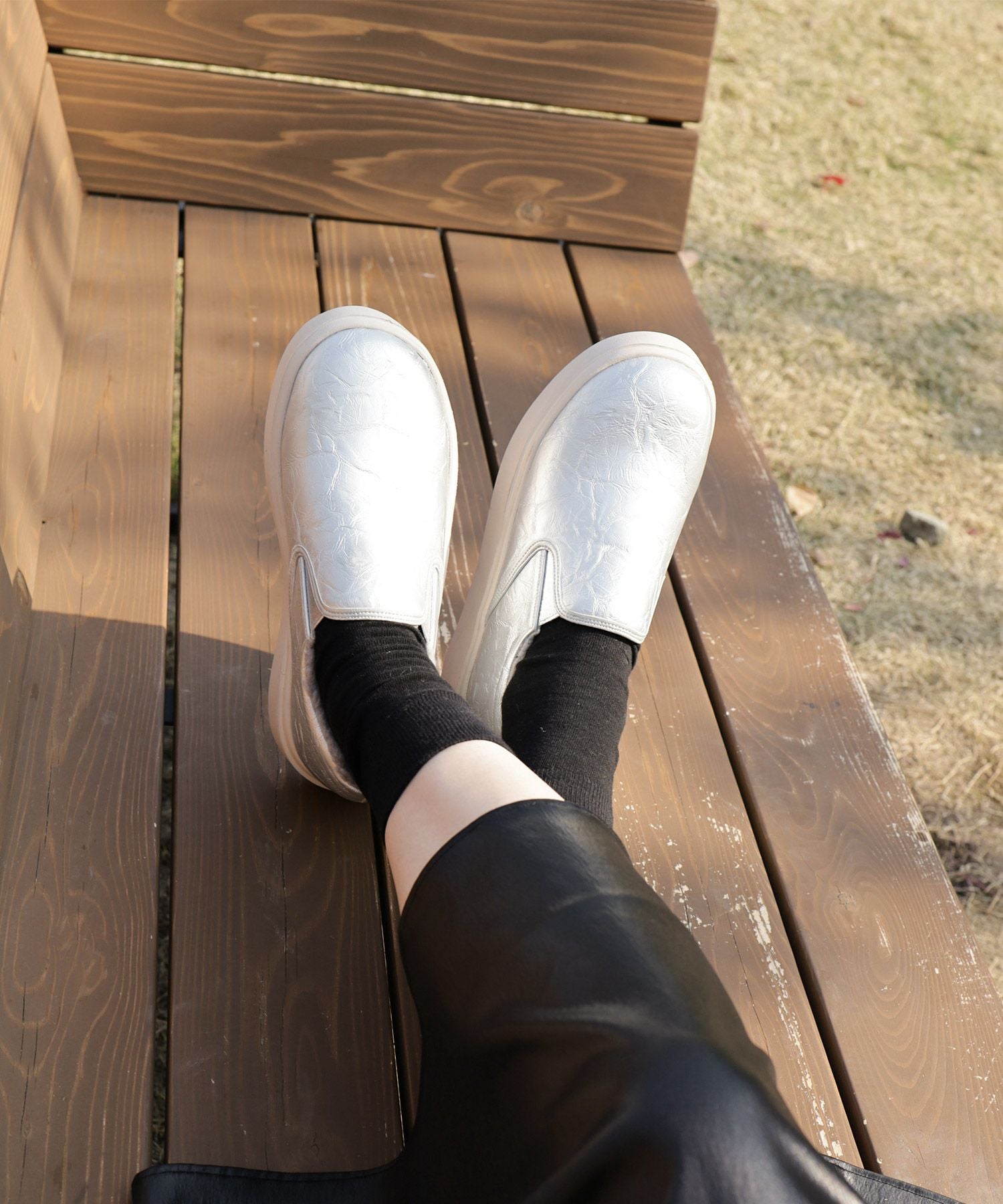 インナーボア軽量厚底スリッポンスニーカー▲返品不可