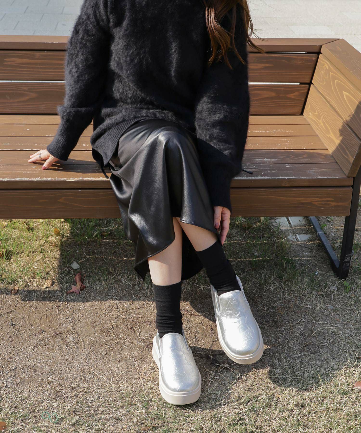 インナーボア軽量厚底スリッポンスニーカー▲返品不可