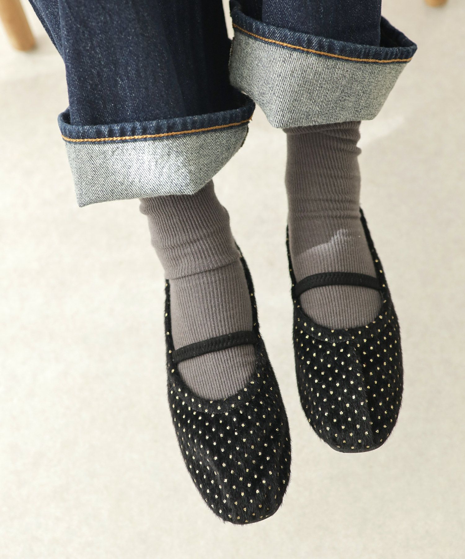 タイニードットメリージェーンフラットパンプス▲返品交換不可