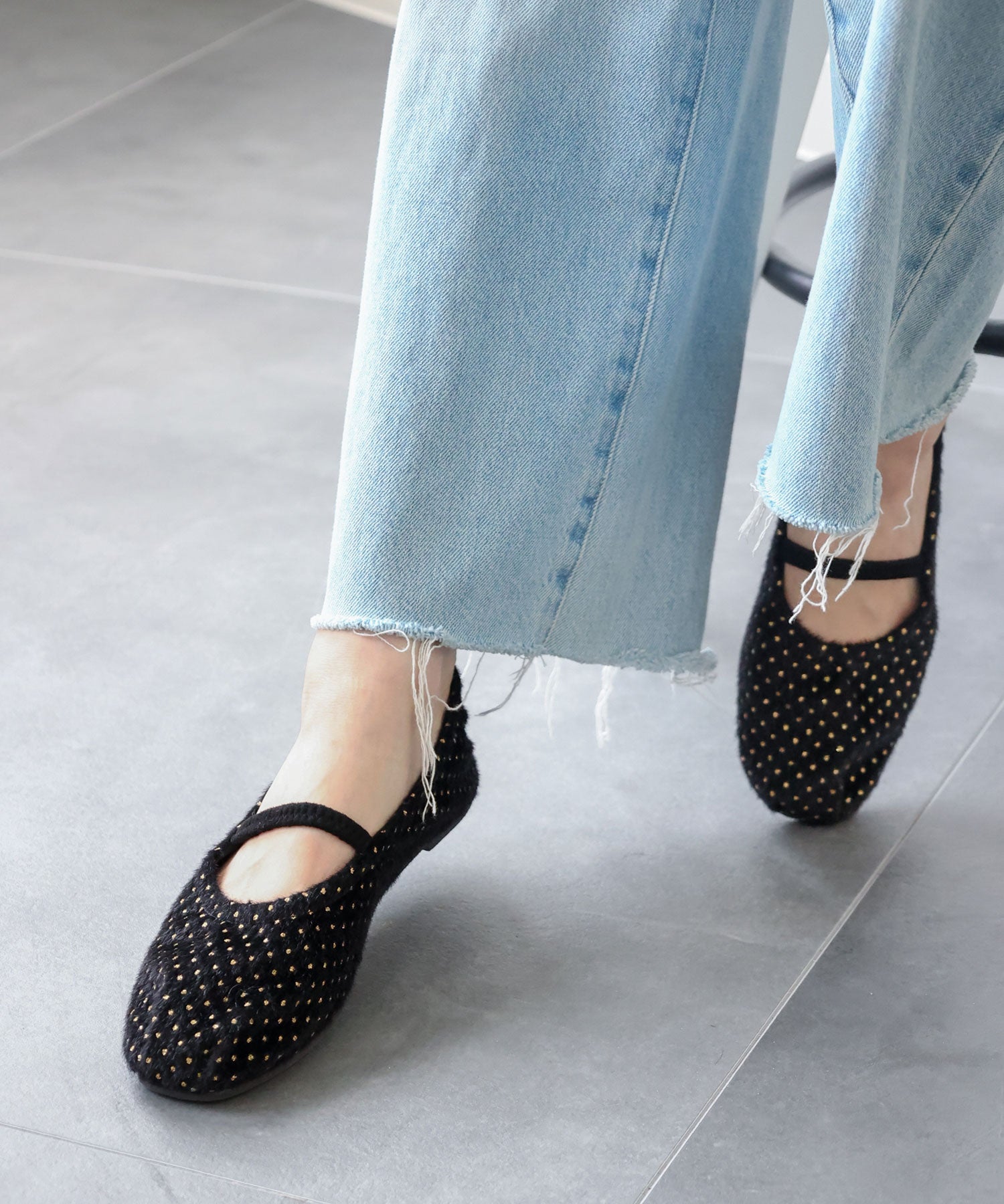 タイニードットメリージェーンフラットパンプス▲返品交換不可