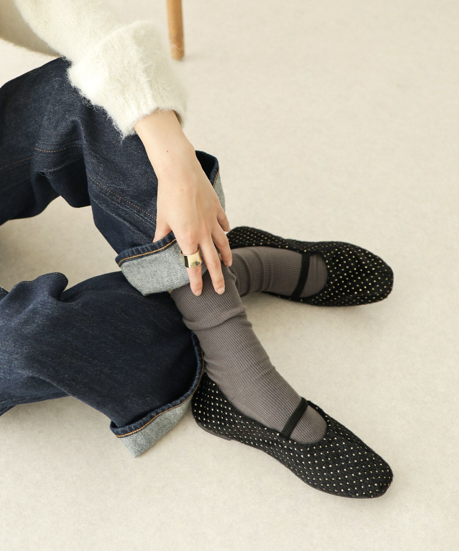 タイニードットメリージェーンフラットパンプス▲返品交換不可