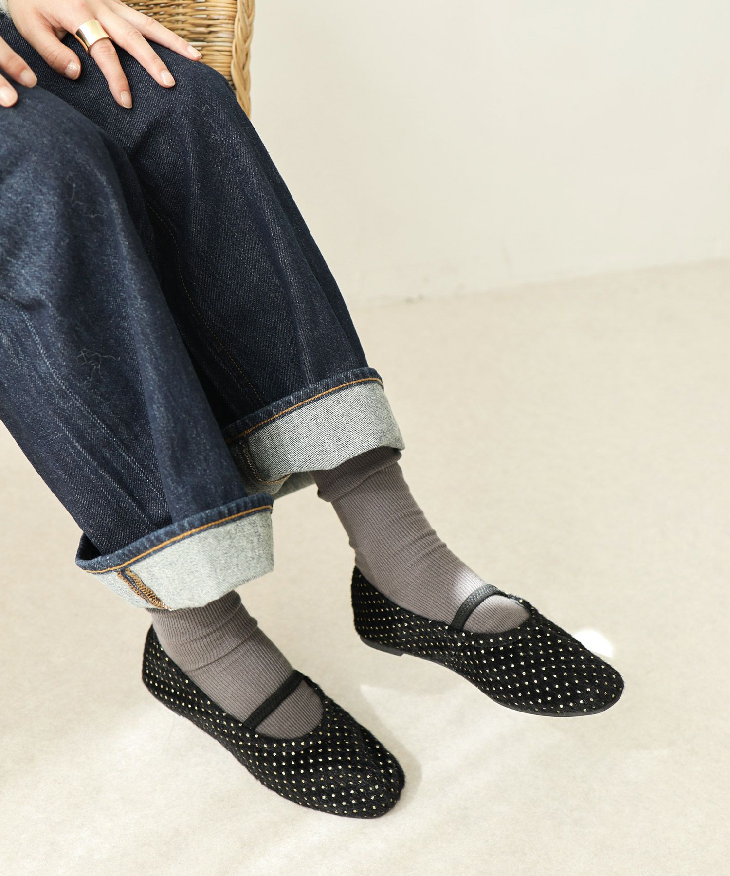 タイニードットメリージェーンフラットパンプス▲返品交換不可