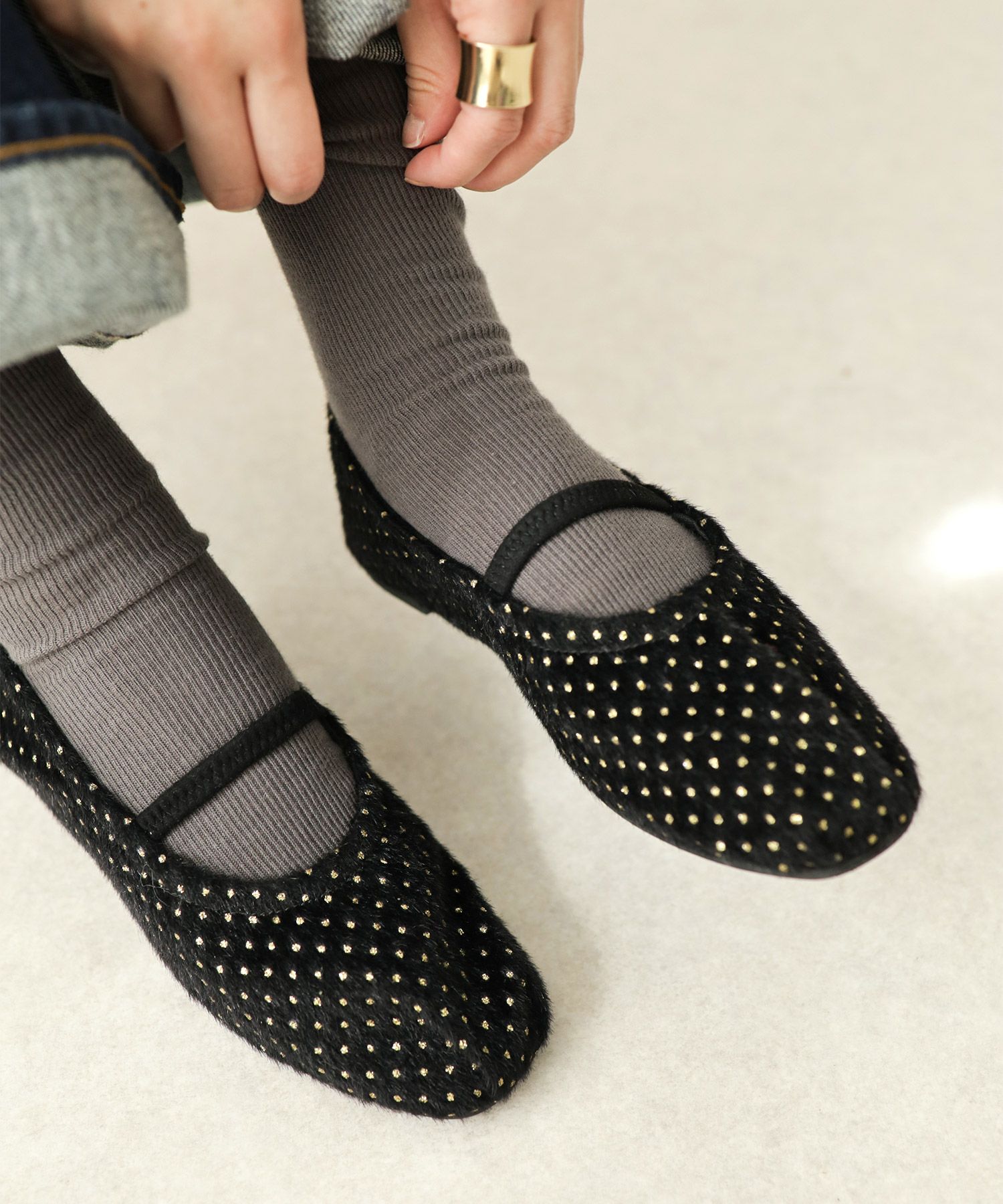 タイニードットメリージェーンフラットパンプス▲返品交換不可