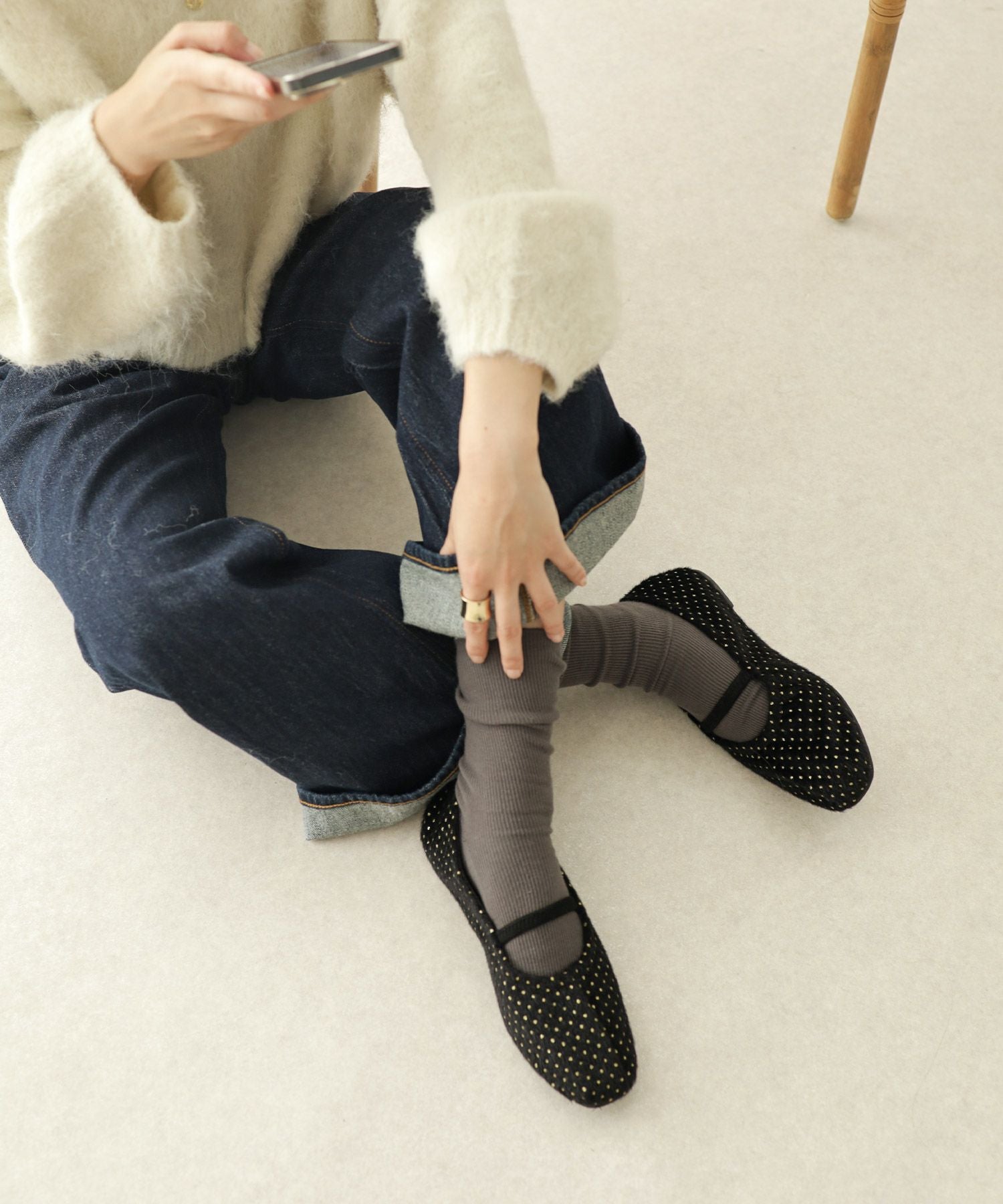 タイニードットメリージェーンフラットパンプス▲返品交換不可