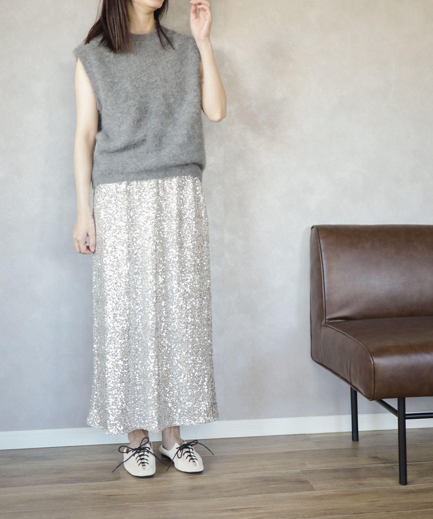 アシメトゥレースアップフラットパンプス▲返品不可