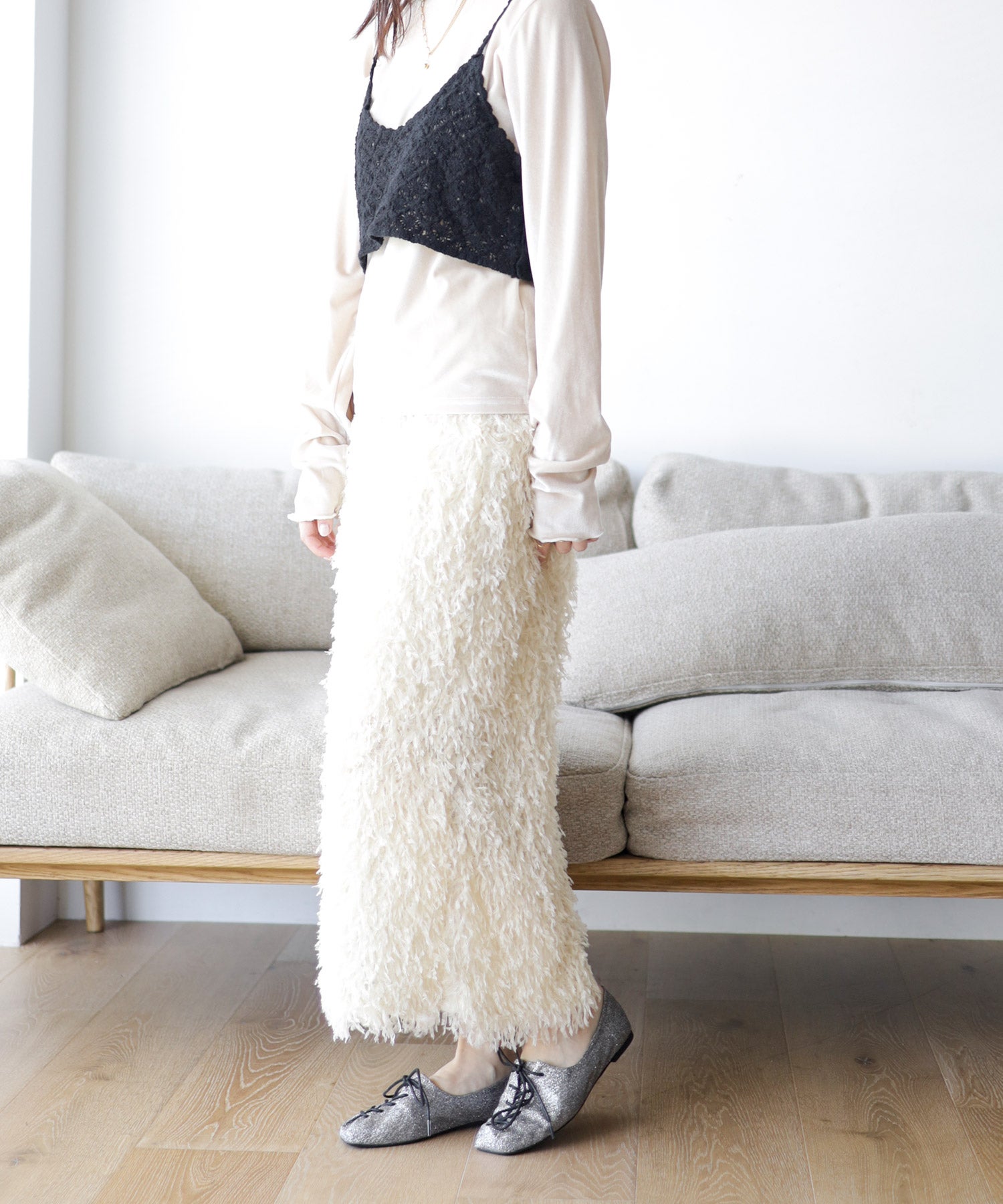 アシメトゥレースアップフラットパンプス▲返品不可