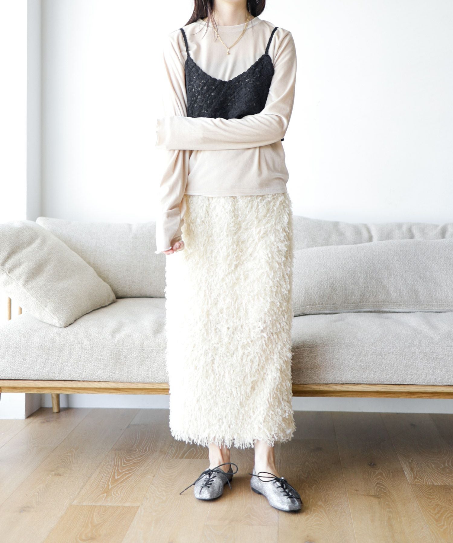 アシメトゥレースアップフラットパンプス▲返品不可