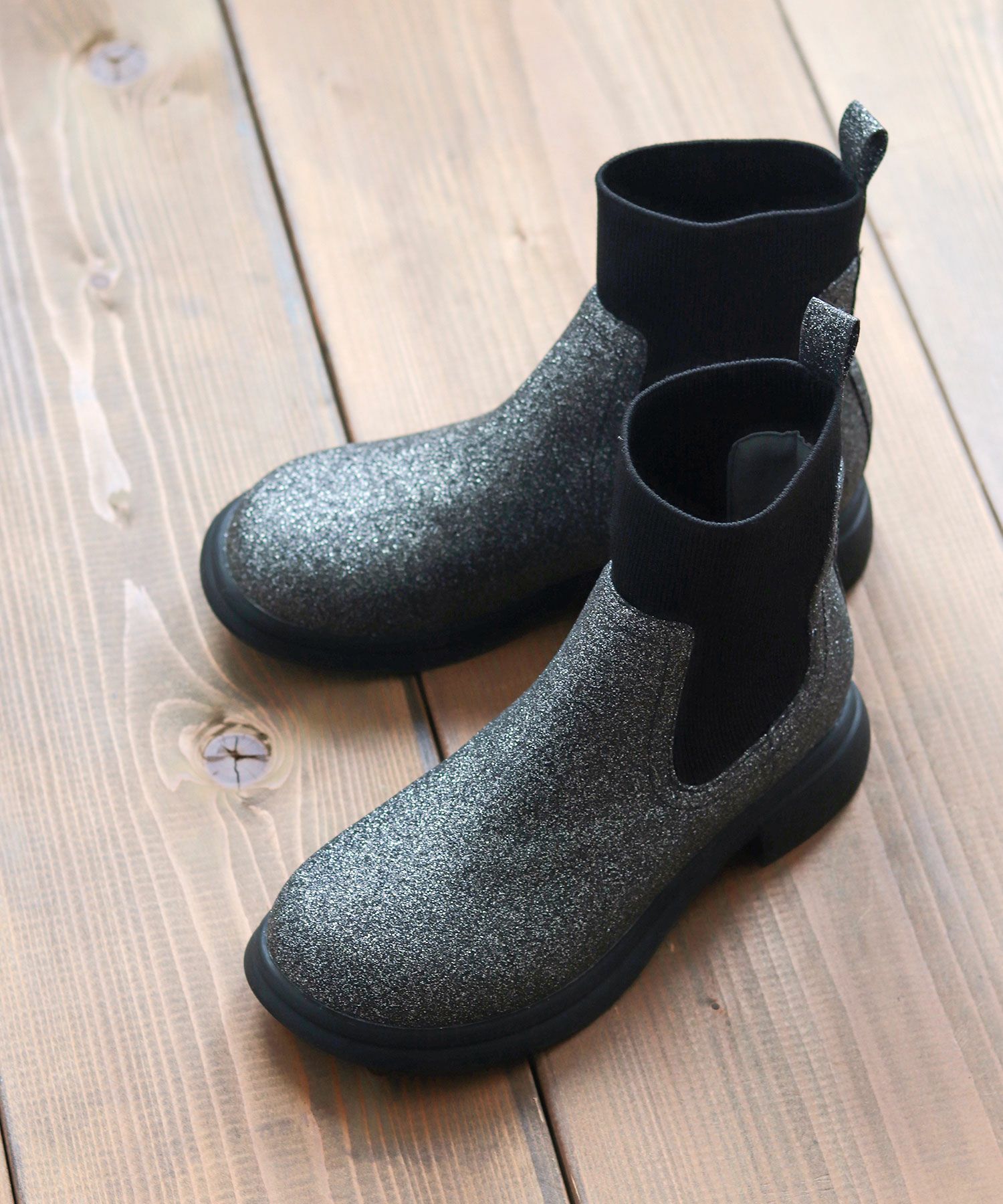 ニットストレッチショートブーツ▲返品不可