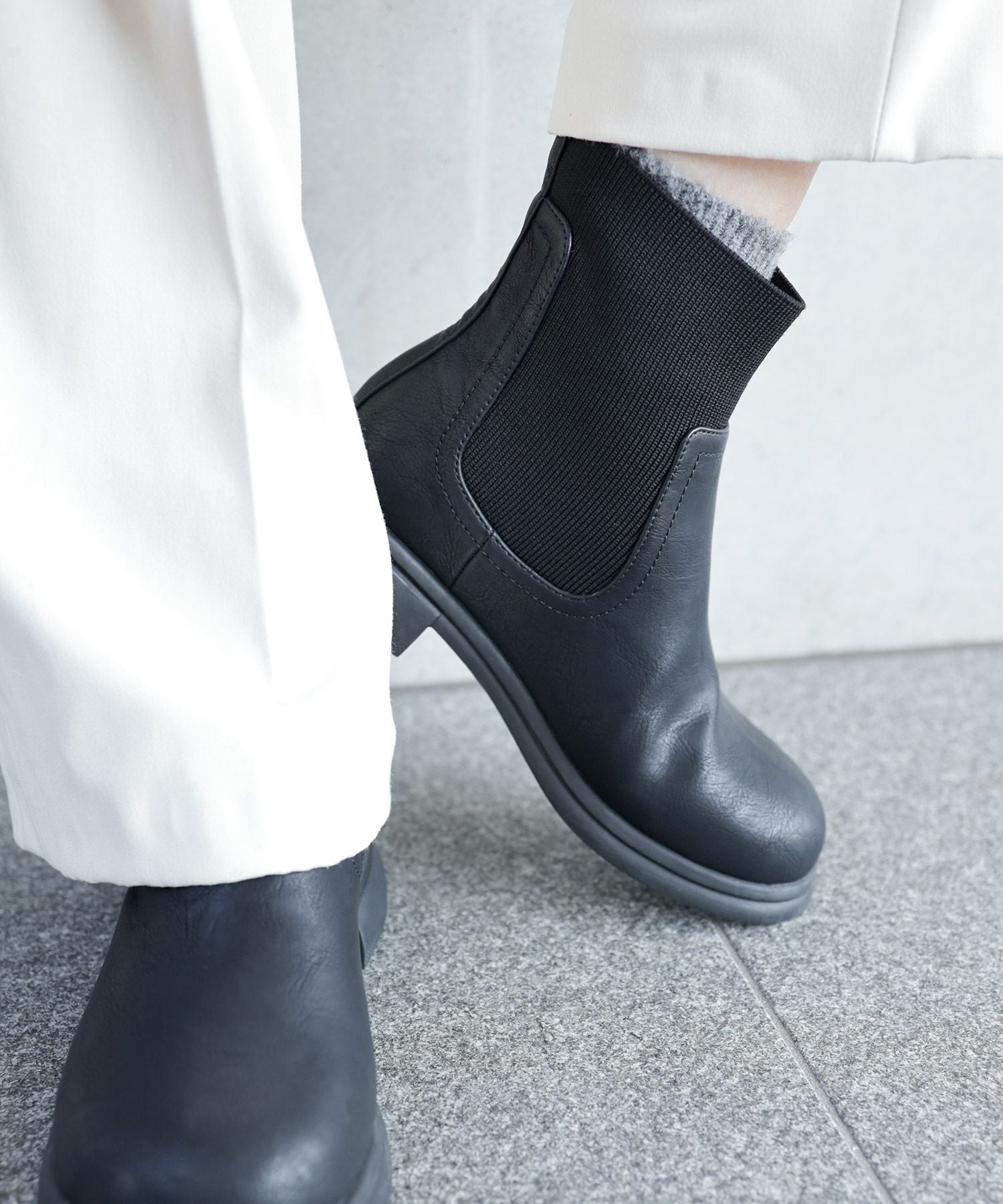 ニットストレッチショートブーツ▲返品不可