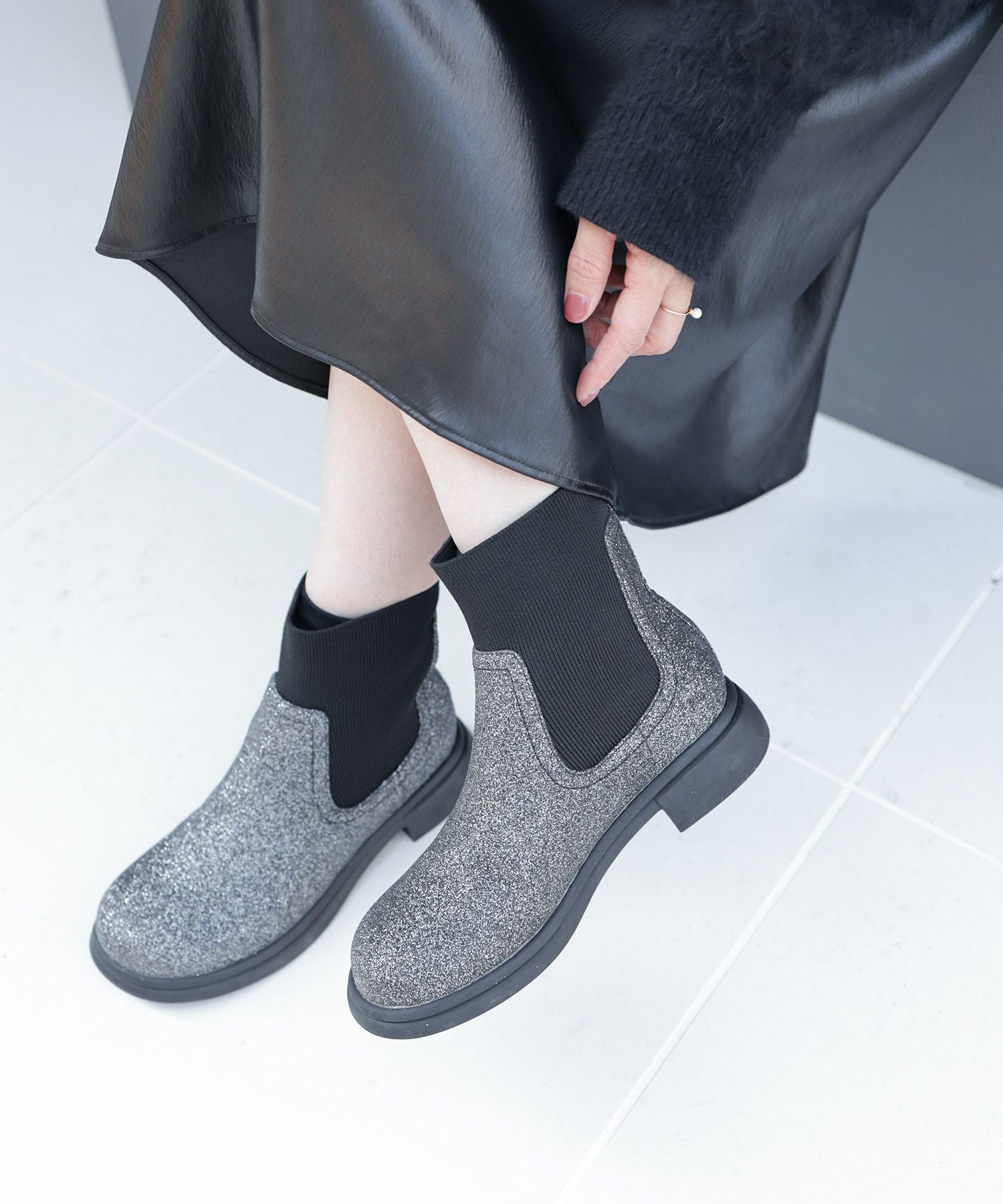 ニットストレッチショートブーツ▲返品不可