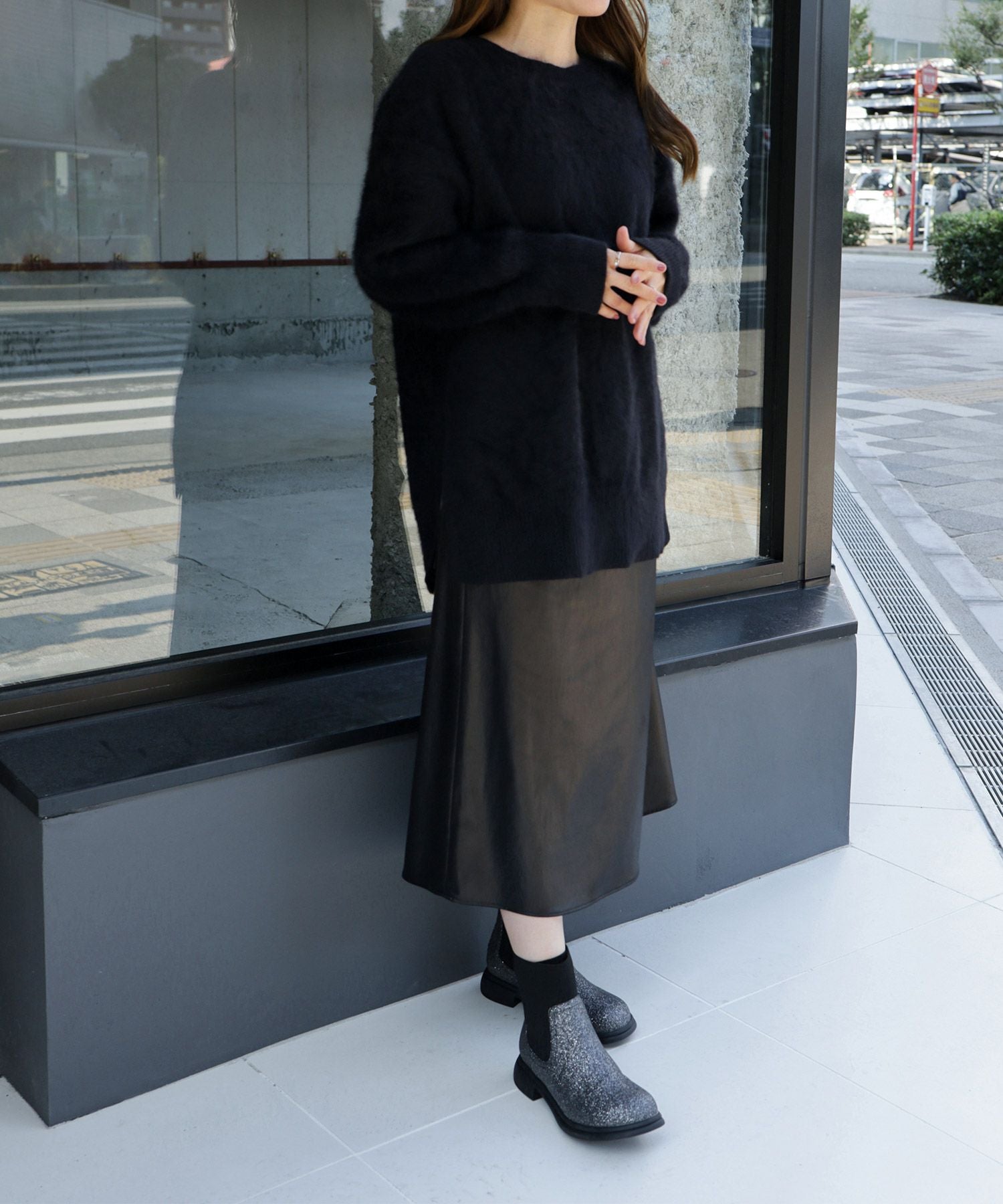 ニットストレッチショートブーツ▲返品不可