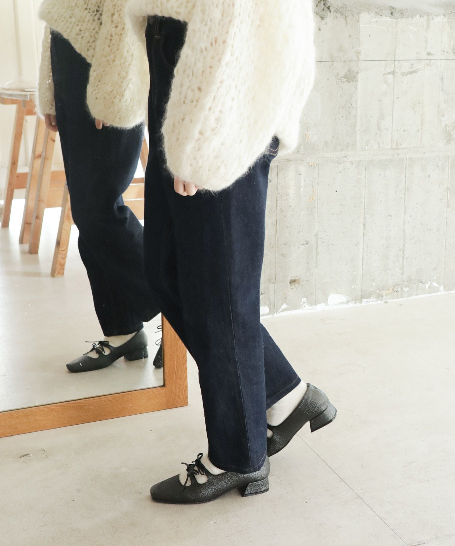 レースアップ風リボンゴムストラップメリージェーンパンプス