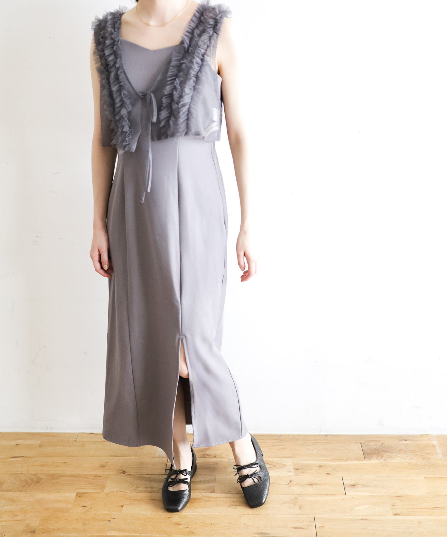 レースアップ風リボンゴムストラップメリージェーンパンプス