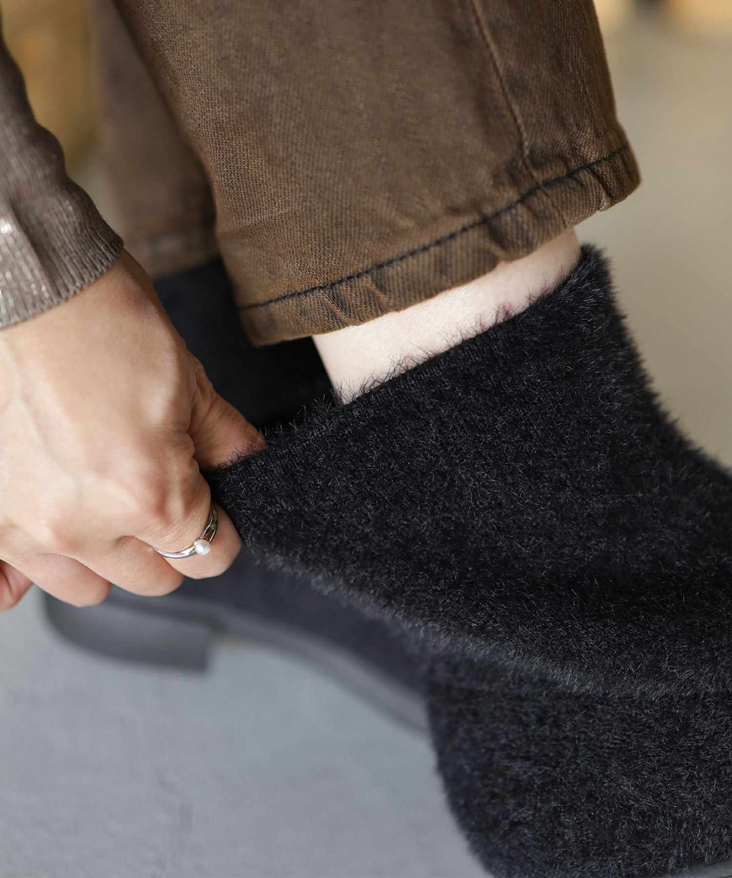 あったかシャギーソックスショートブーツ