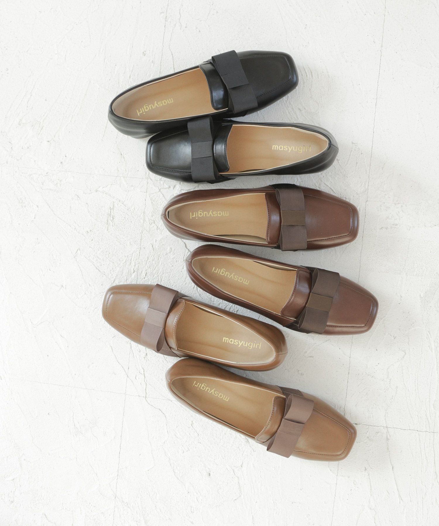 【4E幅広・大きいサイズ 防滑底】 グログランリボン ローヒール スクエアトゥパンプス