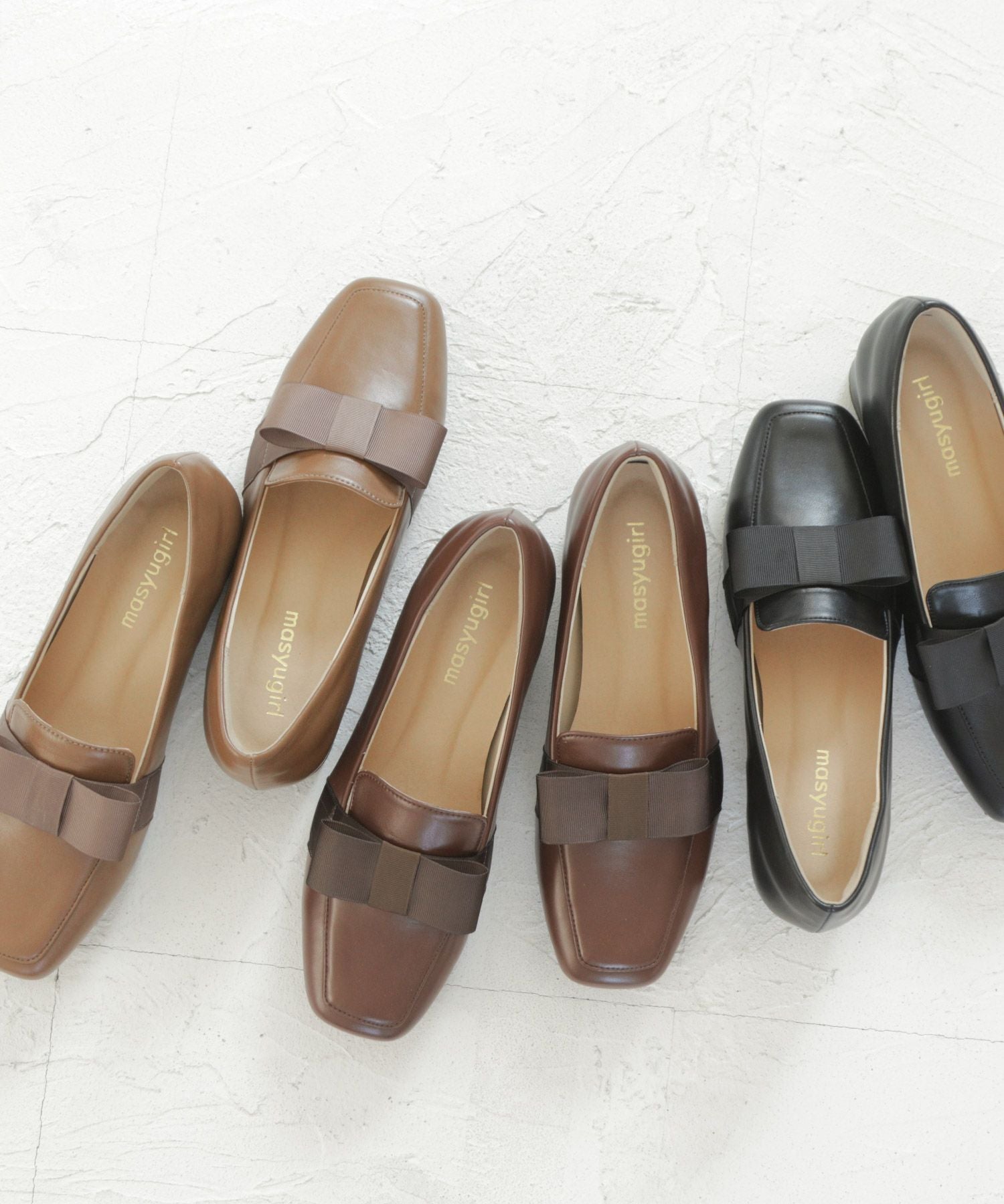 【4E幅広・大きいサイズ 防滑底】 グログランリボン ローヒール スクエアトゥパンプス