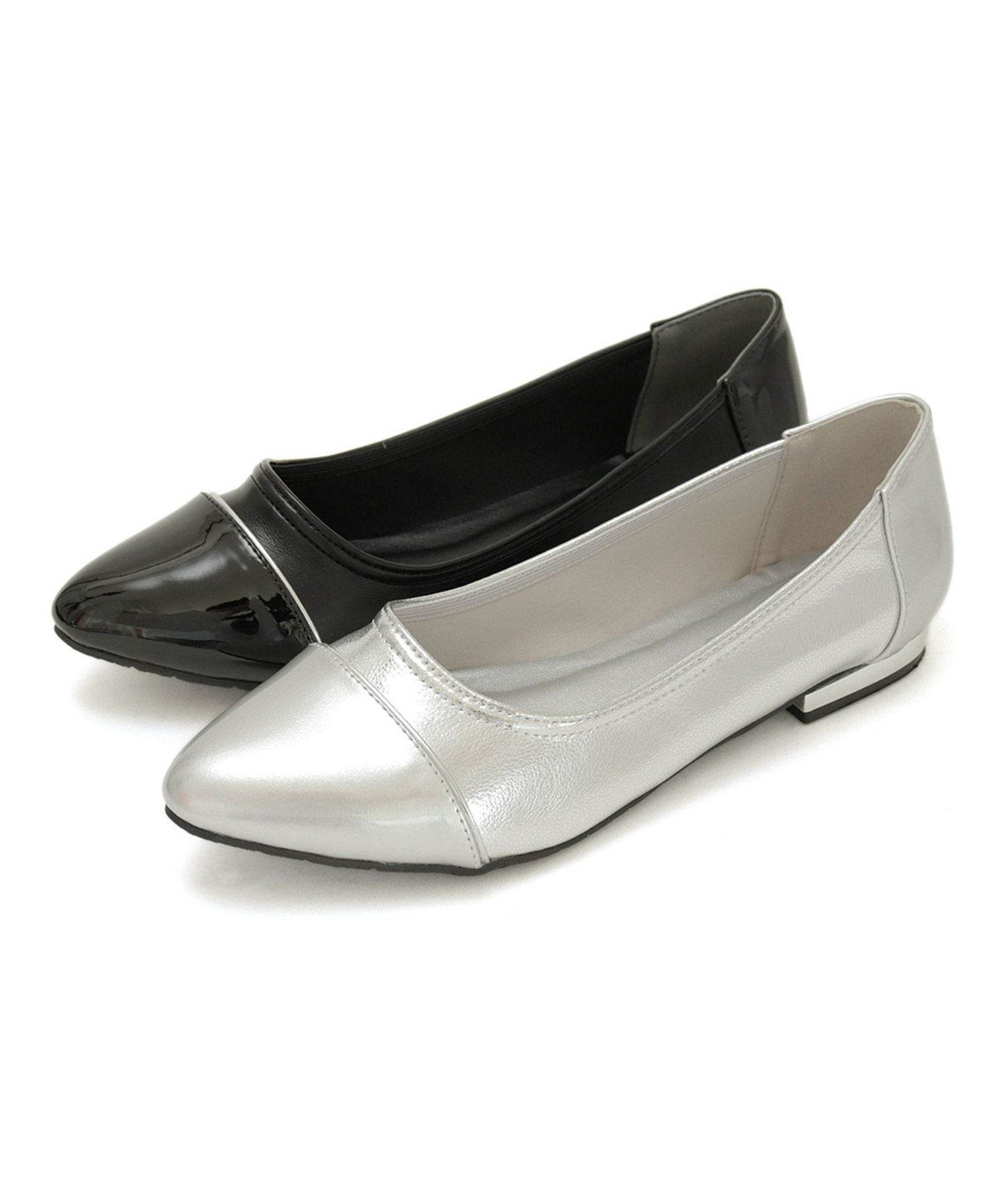 【4E幅広・大きいサイズ】切り替えデザインのローヒールパンプス ▲返品不可