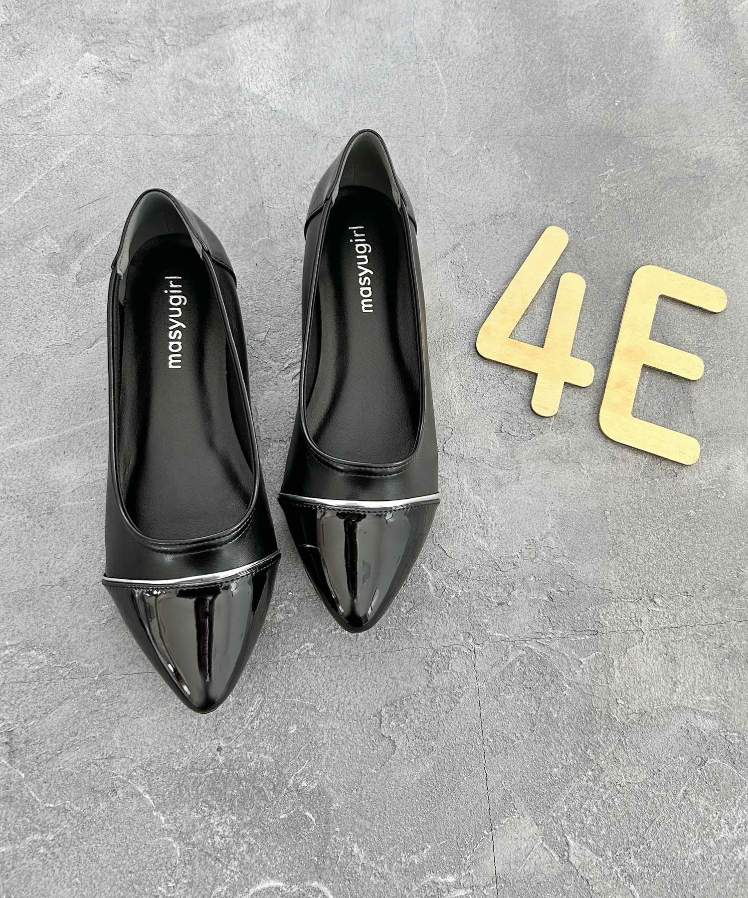 【4E幅広・大きいサイズ】切り替えデザインのローヒールパンプス ▲返品不可