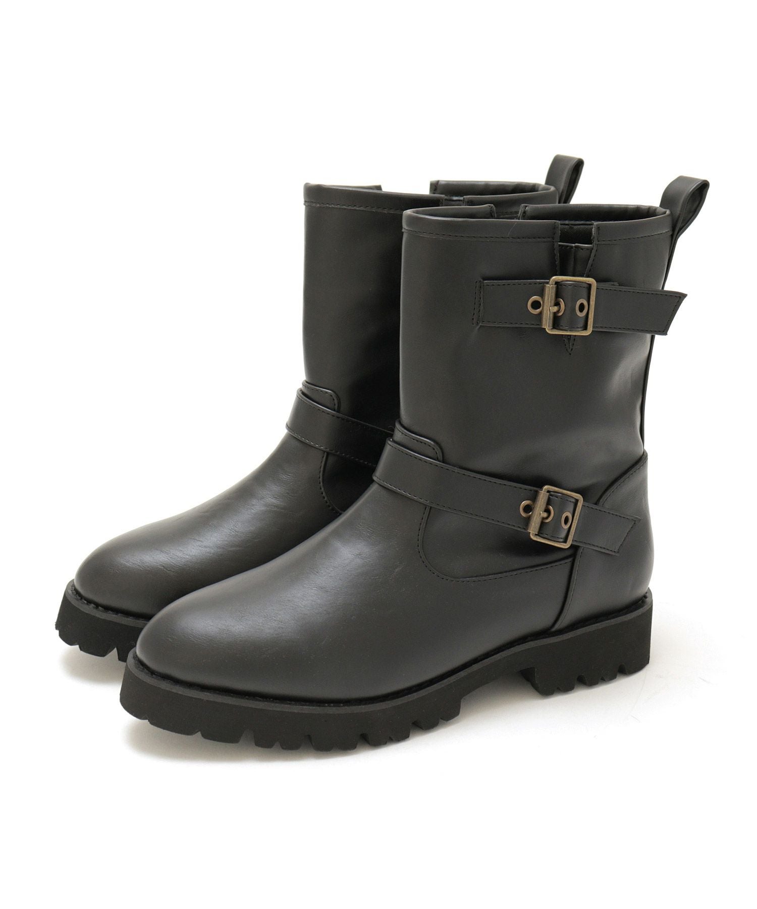 【4E幅広・大きいサイズ】厚底ダブルベルトサイドファスナー付きエンジニアブーツ