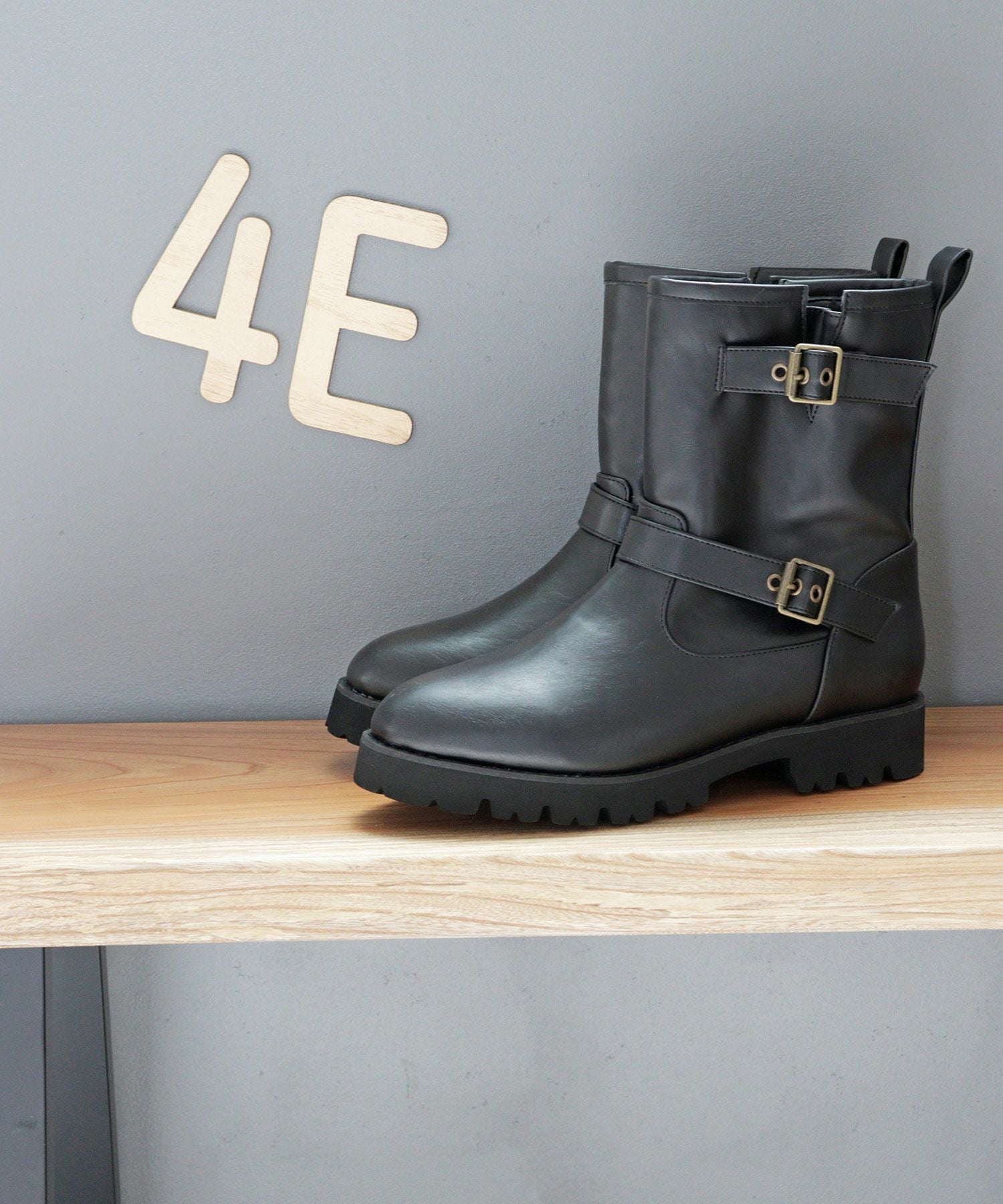 【4E幅広・大きいサイズ】厚底ダブルベルトサイドファスナー付きエンジニアブーツ