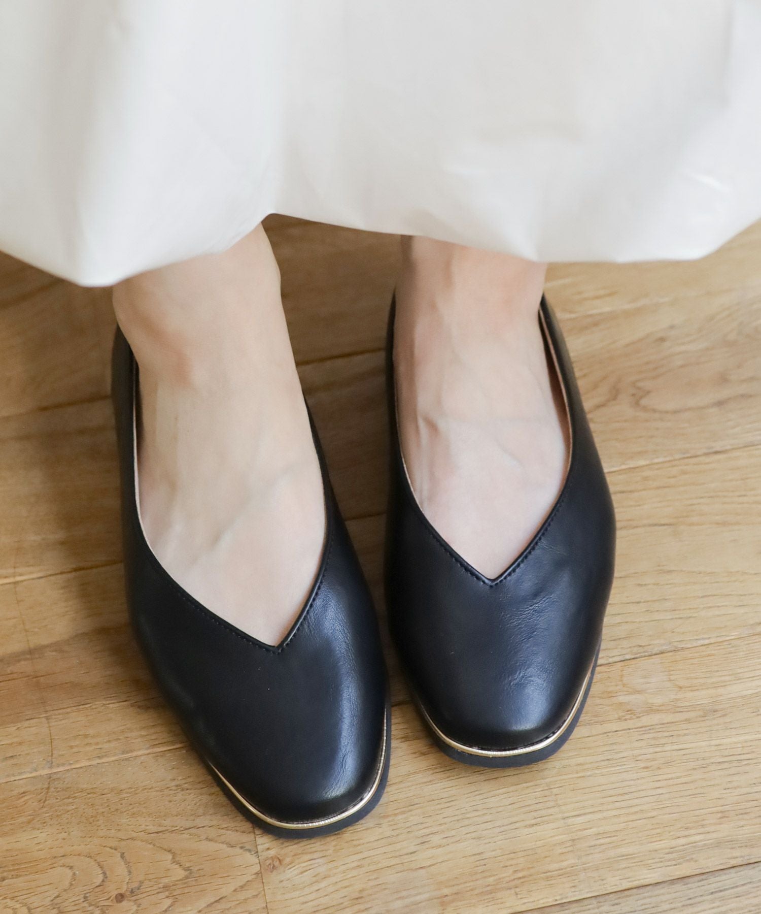 ゴールドピーススクエアトゥフラットパンプス | SESTO(セスト