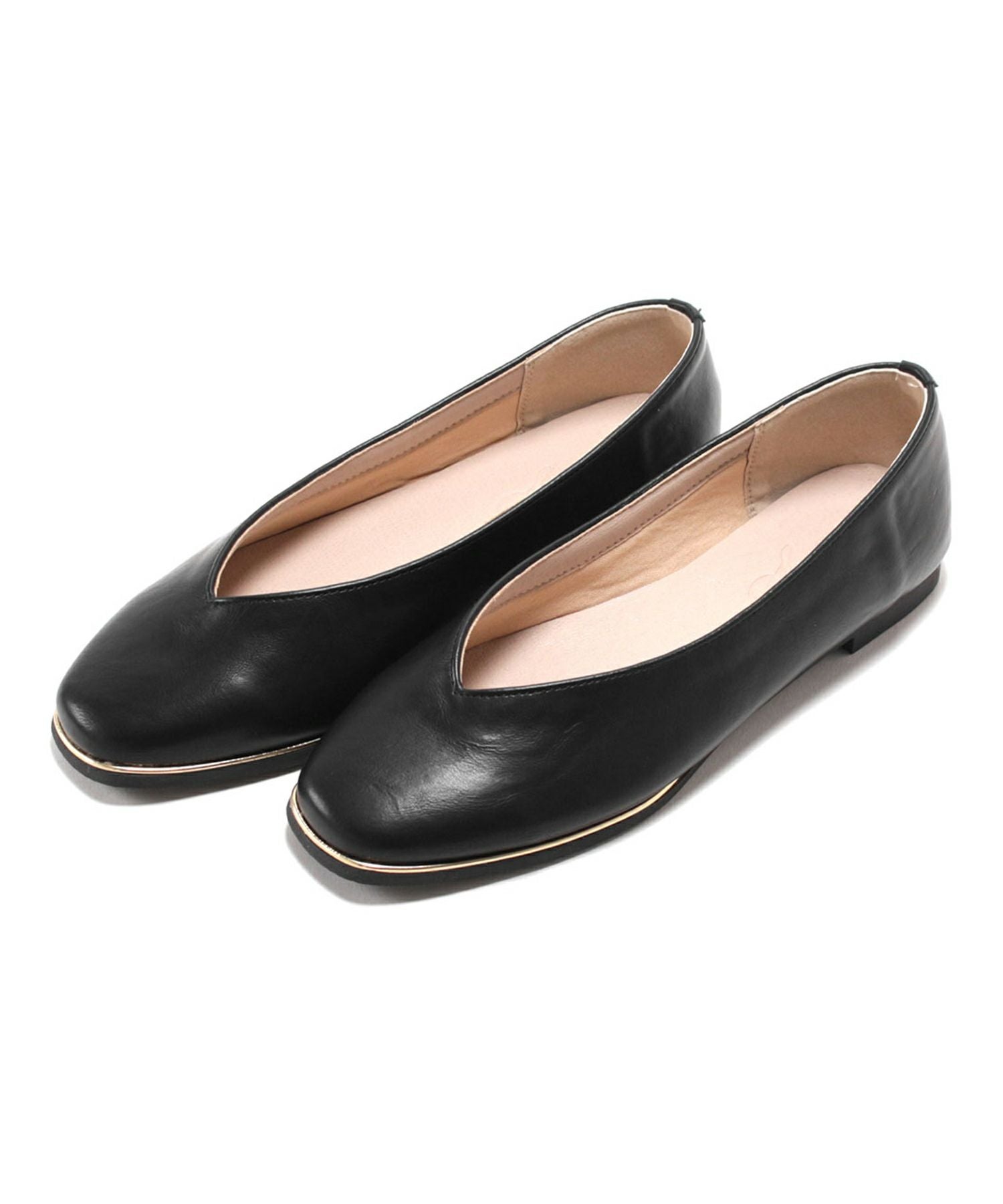 ゴールドピーススクエアトゥフラットパンプス