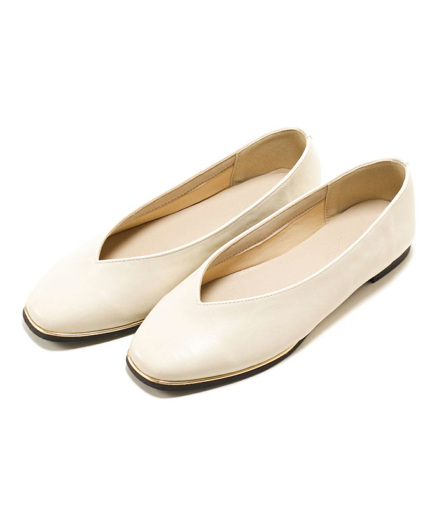 ゴールドピーススクエアトゥフラットパンプス